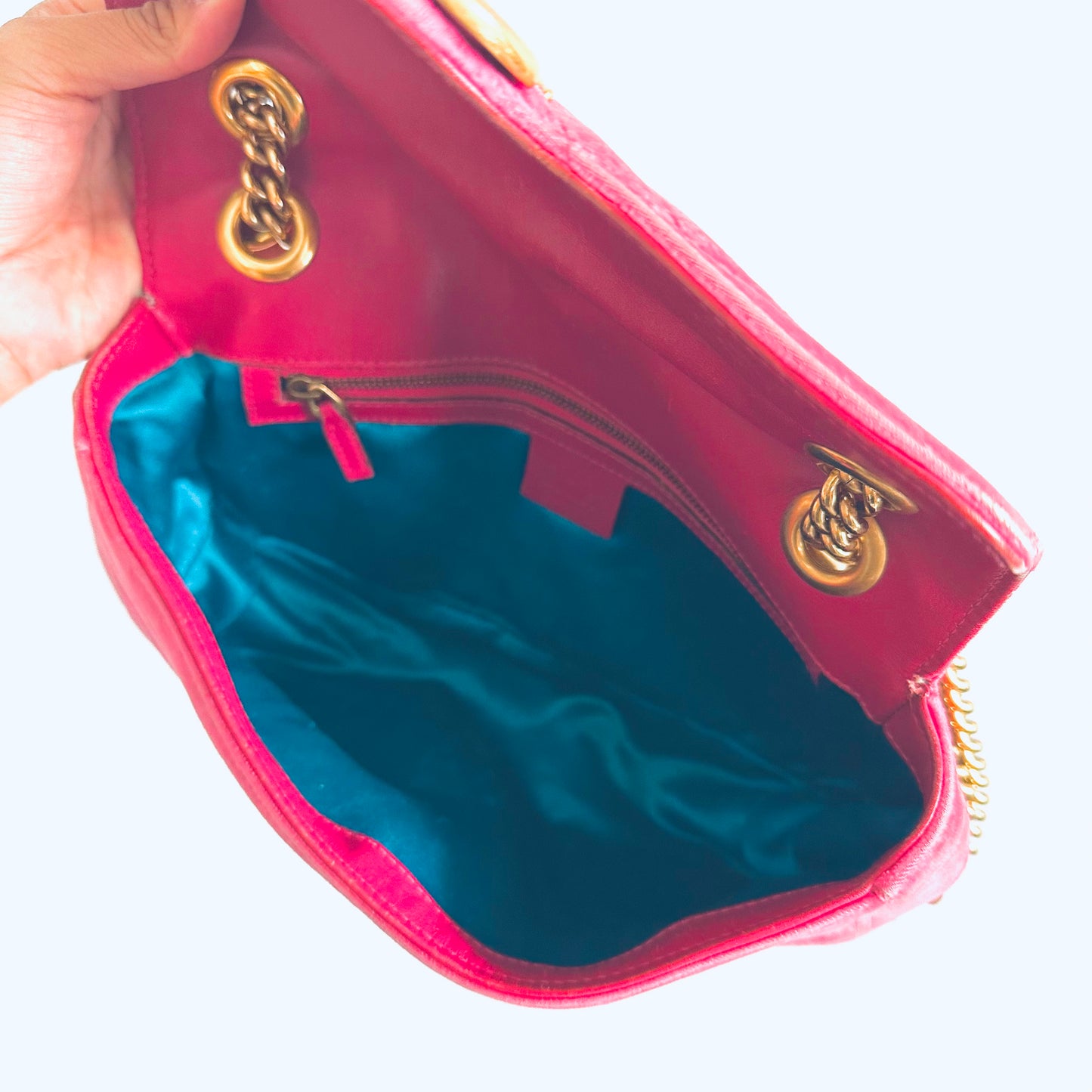 Gucci Marmont GG Monogram Logo Crushed Velvet Pink GHW Small Flap Shoulder Sling Bag