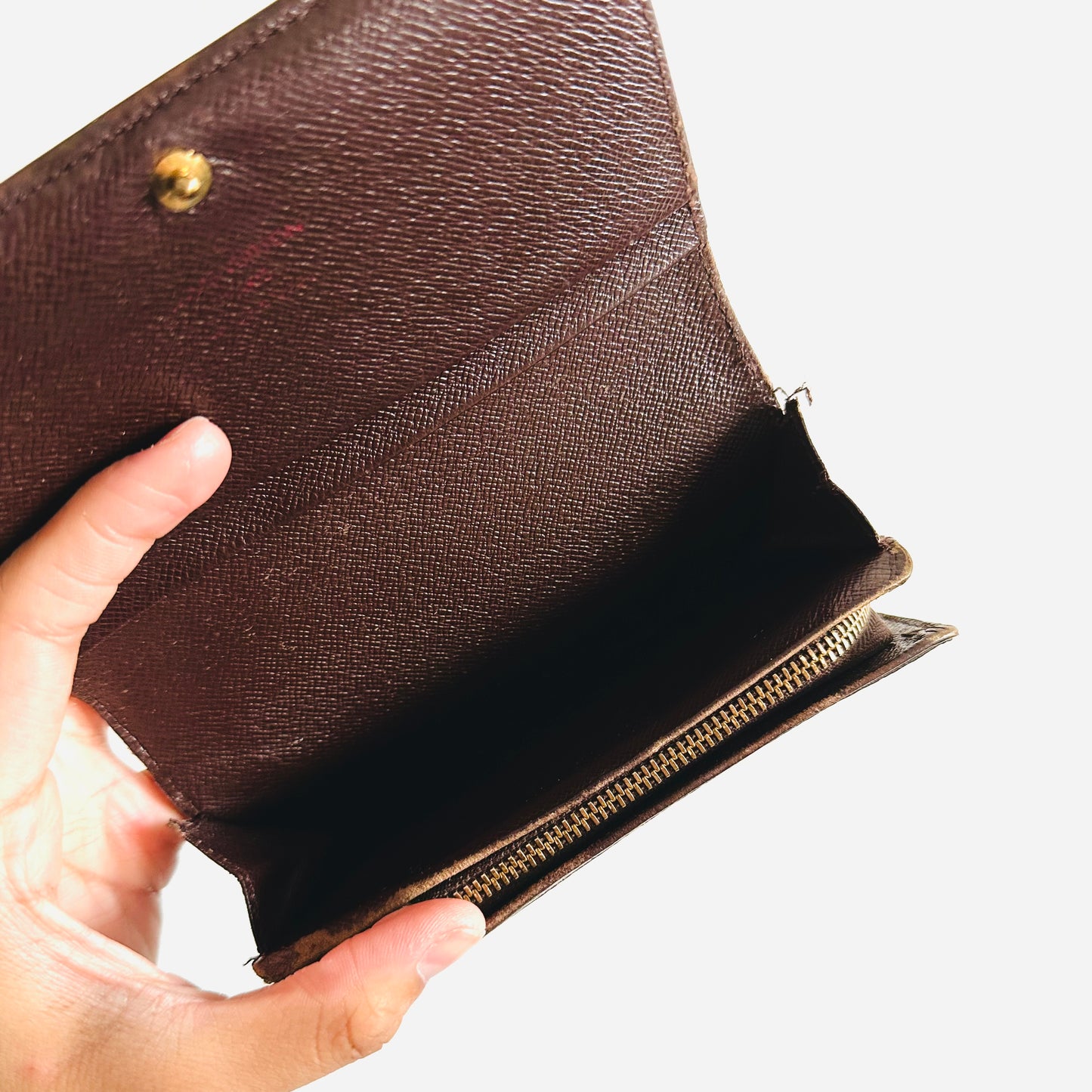 Louis Vuitton LV Damier Ebene Elise Classic Damier Ebene GHW Monogram Logo Bifold Compact Wallet