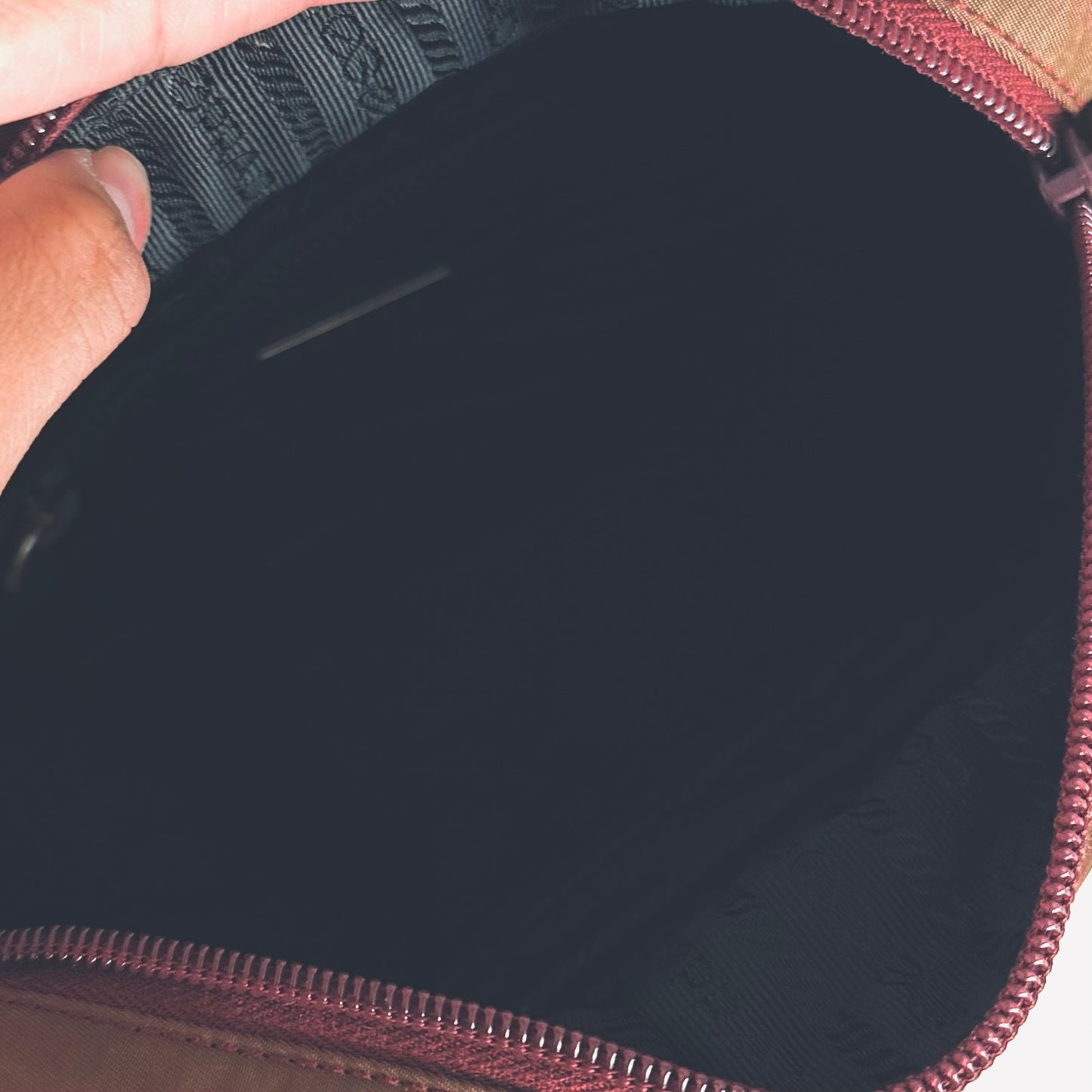 Prada Maroon Burgundy Red Classic Logo Nylon Shopper Zip Shoulder Tote Bag