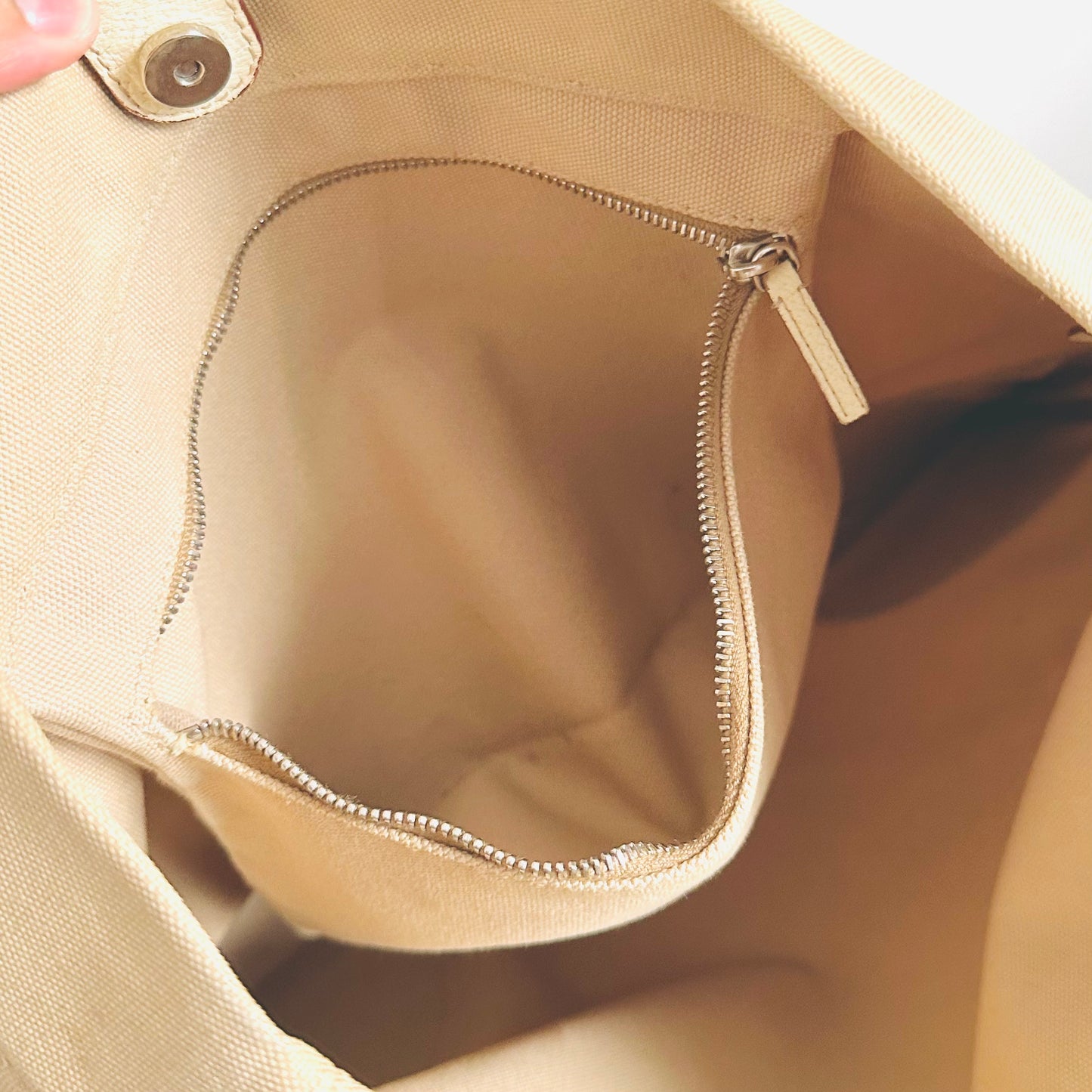 Prada Cream Off White Beige Classic Logo Nylon & Leather Shopper Tote Bag