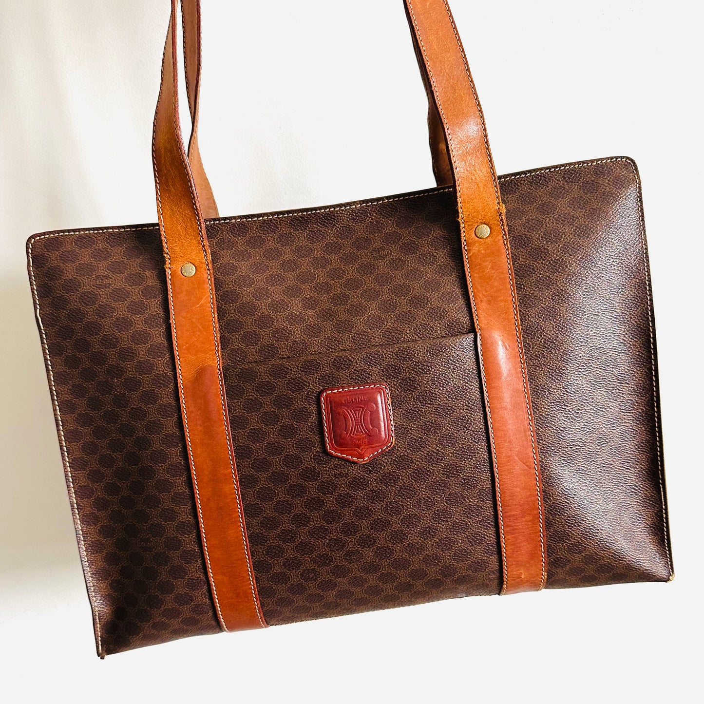 Celine Triomphe Macadam Monogram Logo Vintage Zip Shopper Shoulder Tote Bag