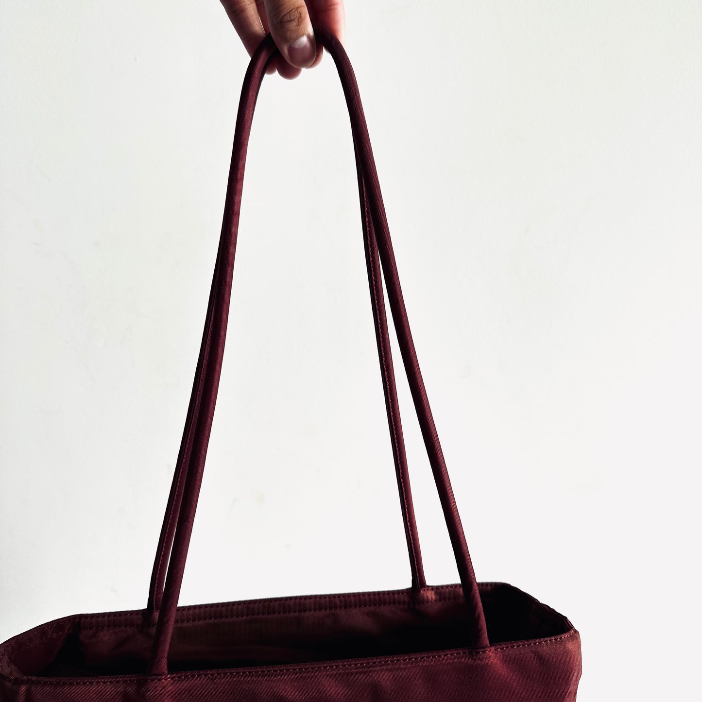 Prada Maroon Burgundy Red Classic Logo Nylon Shopper Zip Shoulder Tote Bag