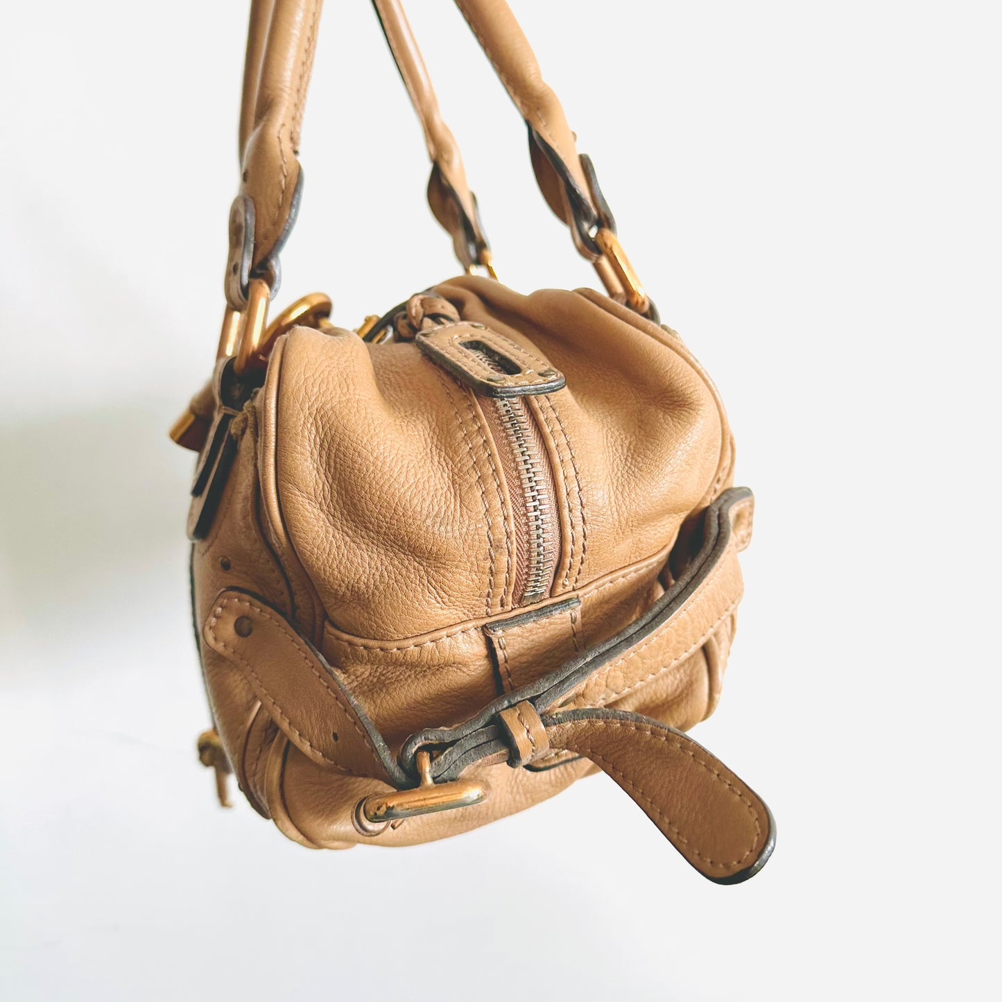 Chloe Paddington Cream Beige Brown GHW Classic Leather Shoulder Tote Bag
