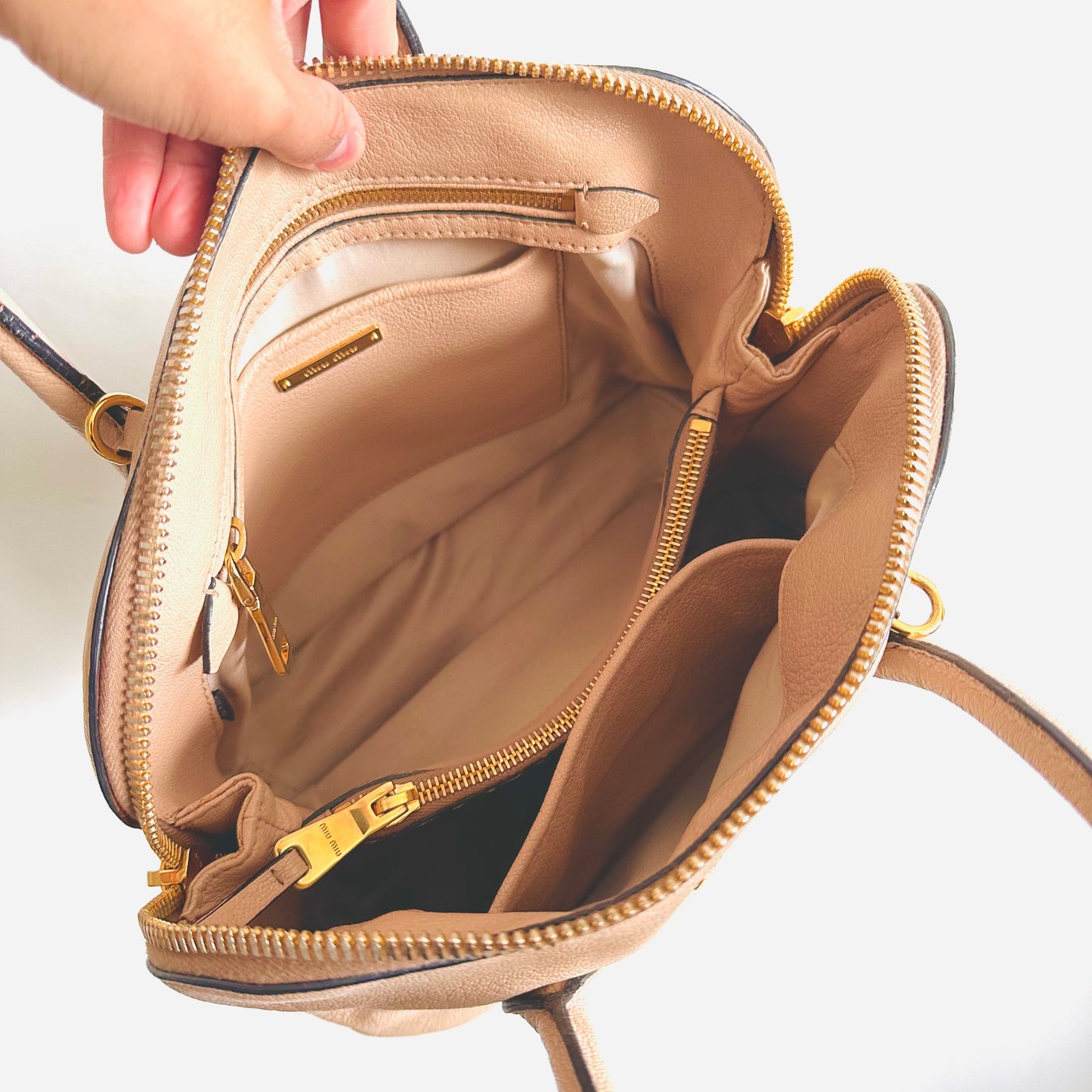 Miu Miu Blush Powder Pink GHW Classic Logo Leather Shopper Shoulder Sling Tote Bag