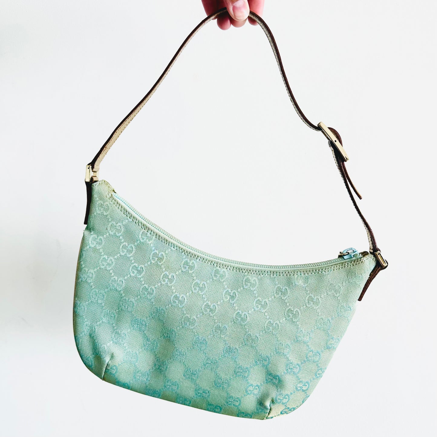 Gucci Blue GG Monogram Logo Small Hobo Pochette Baguette Shoulder Bag