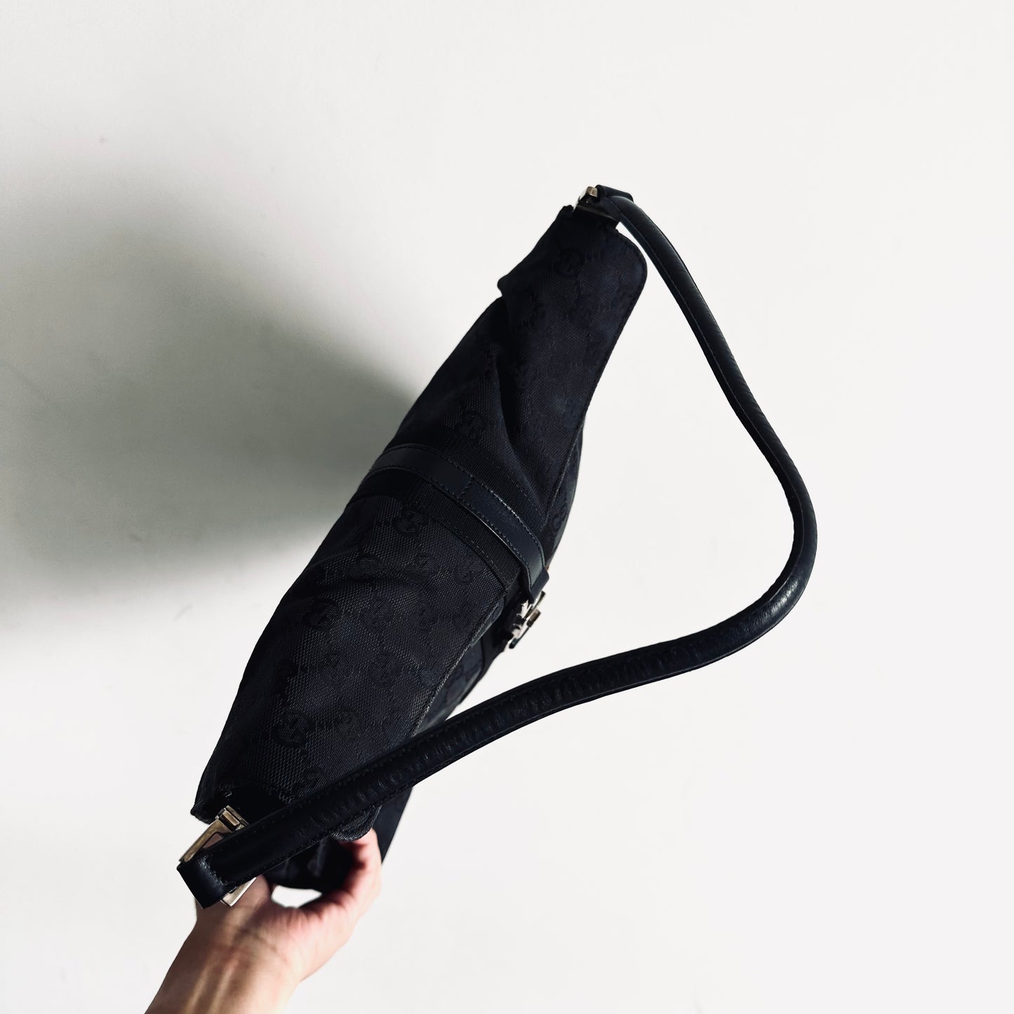 Gucci Jackie Black GG Monogram Logo Hobo Vintage Shoulder Tote Bag