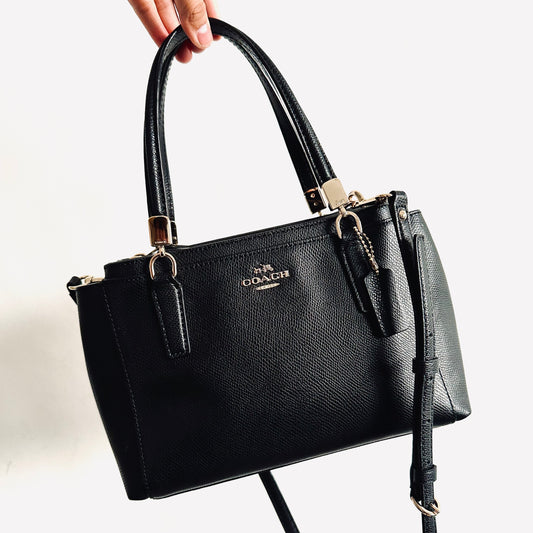 Coach Black GHW Christie Satchel Carryall 2-Way Top Handle Shoulder Sling Crossgrain Leather Tote Bag