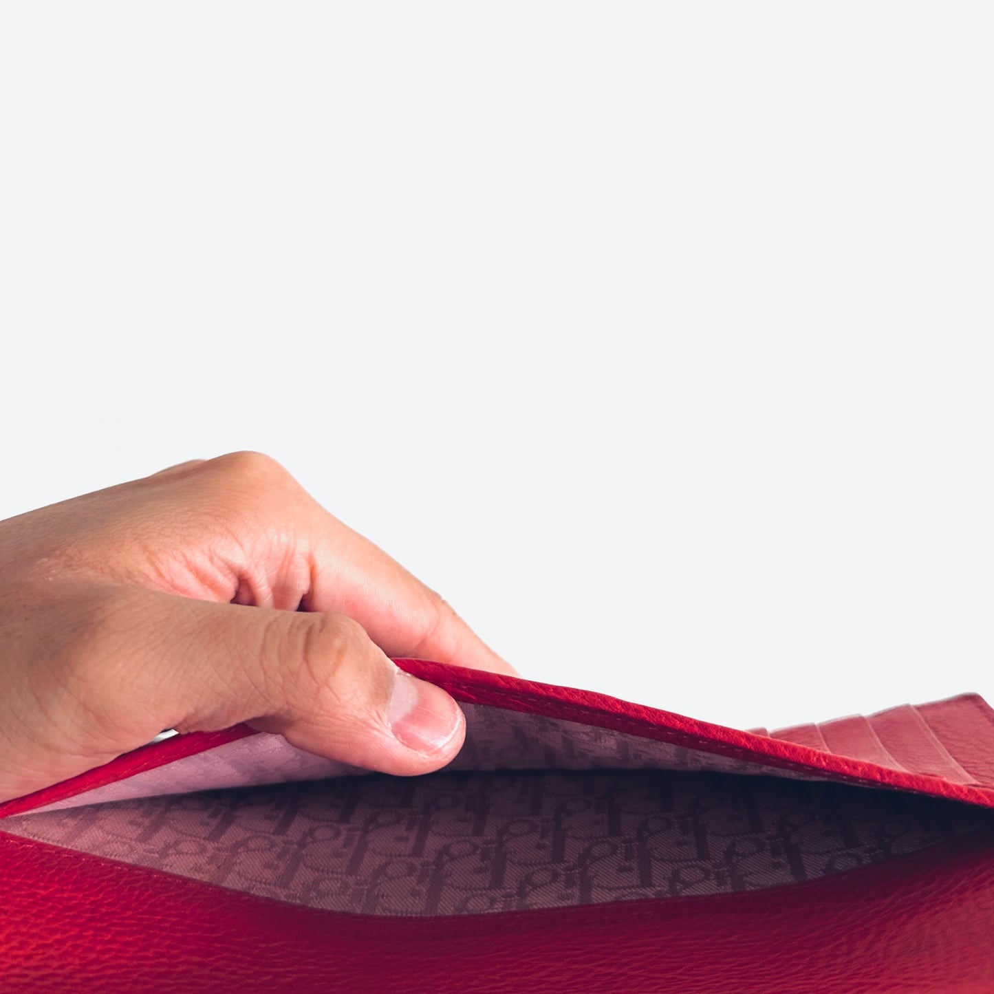 Christian Dior CD Deep Red Lady Dior Cannage Quilted Calfskin Logo Monogram Flap Long Bifold Wallet