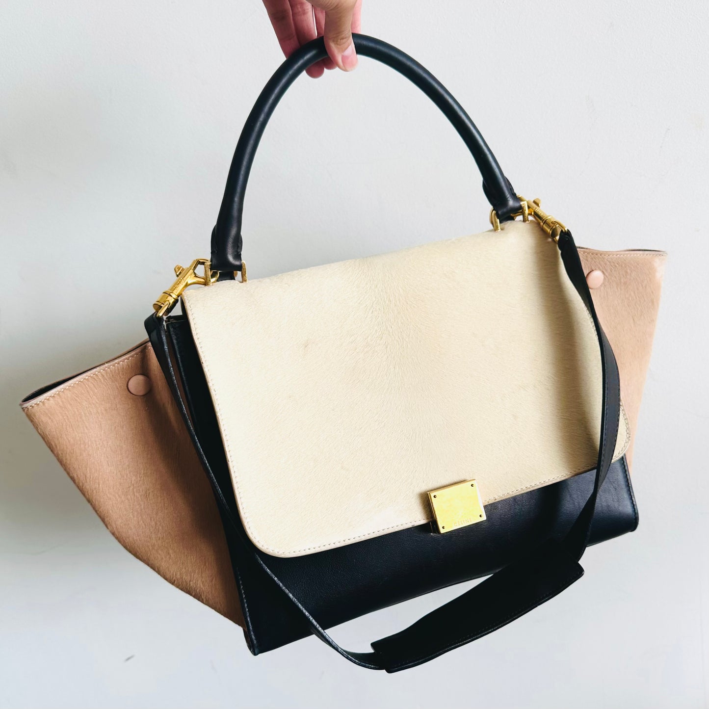 Celine Trapeze Phantom Medium Tricolour GHW Flap Top Handle Shoulder Sling Bag