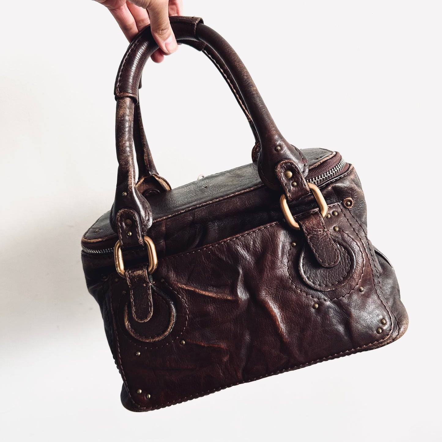 Chloe Dark Brown GHW Classic Leather Top Handle Shoulder Vanity Tote Bag