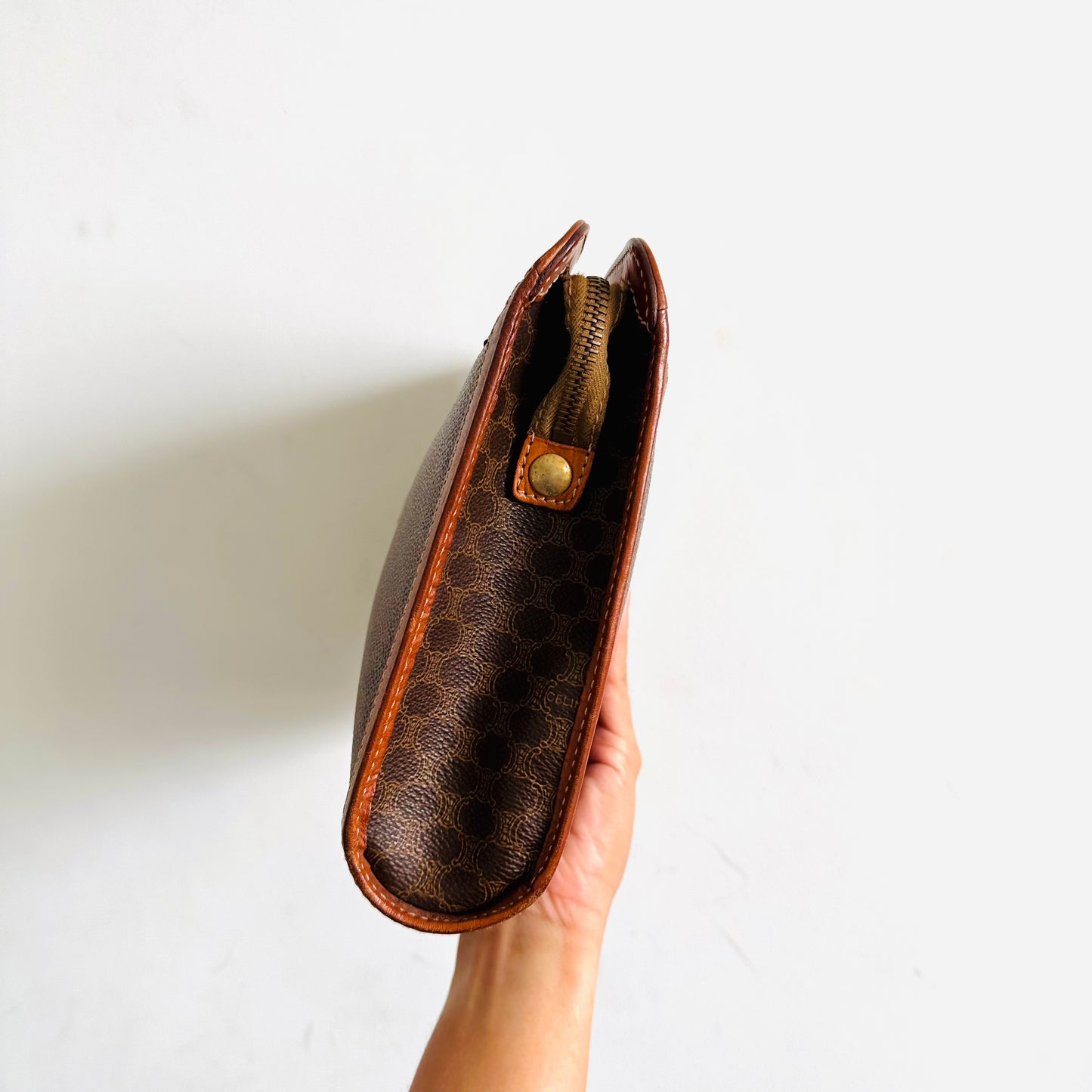 Celine Triomphe Macadam Monogram Logo GHW Vintage Clutch Pouch Case