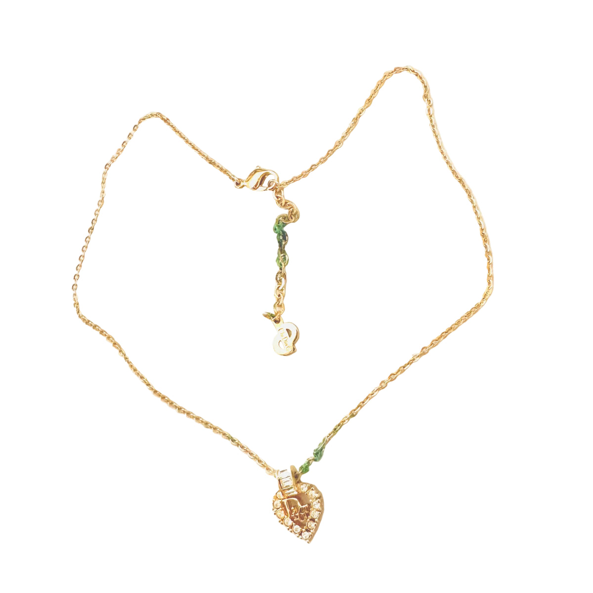 Christian Dior CD Monogram Logo Signature Classic Gold Heart & Crystals Vintage Necklace