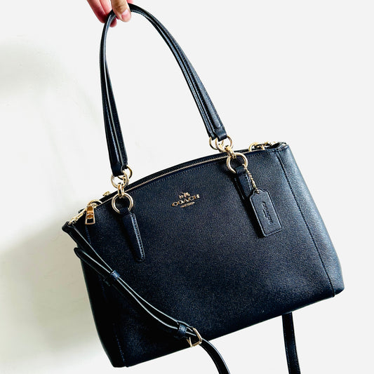 Coach Christie Navy Blue GHW Satchel Carryall 2-Way Top Handle Shoulder Sling Crossgrain Leather Tote Bag