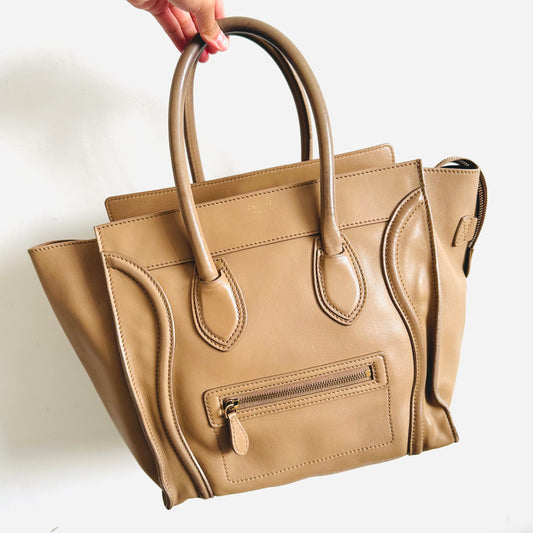 Celine Dune Beige GHW Mini Luggage Monogram Logo Shopper Shoulder Tote Bag