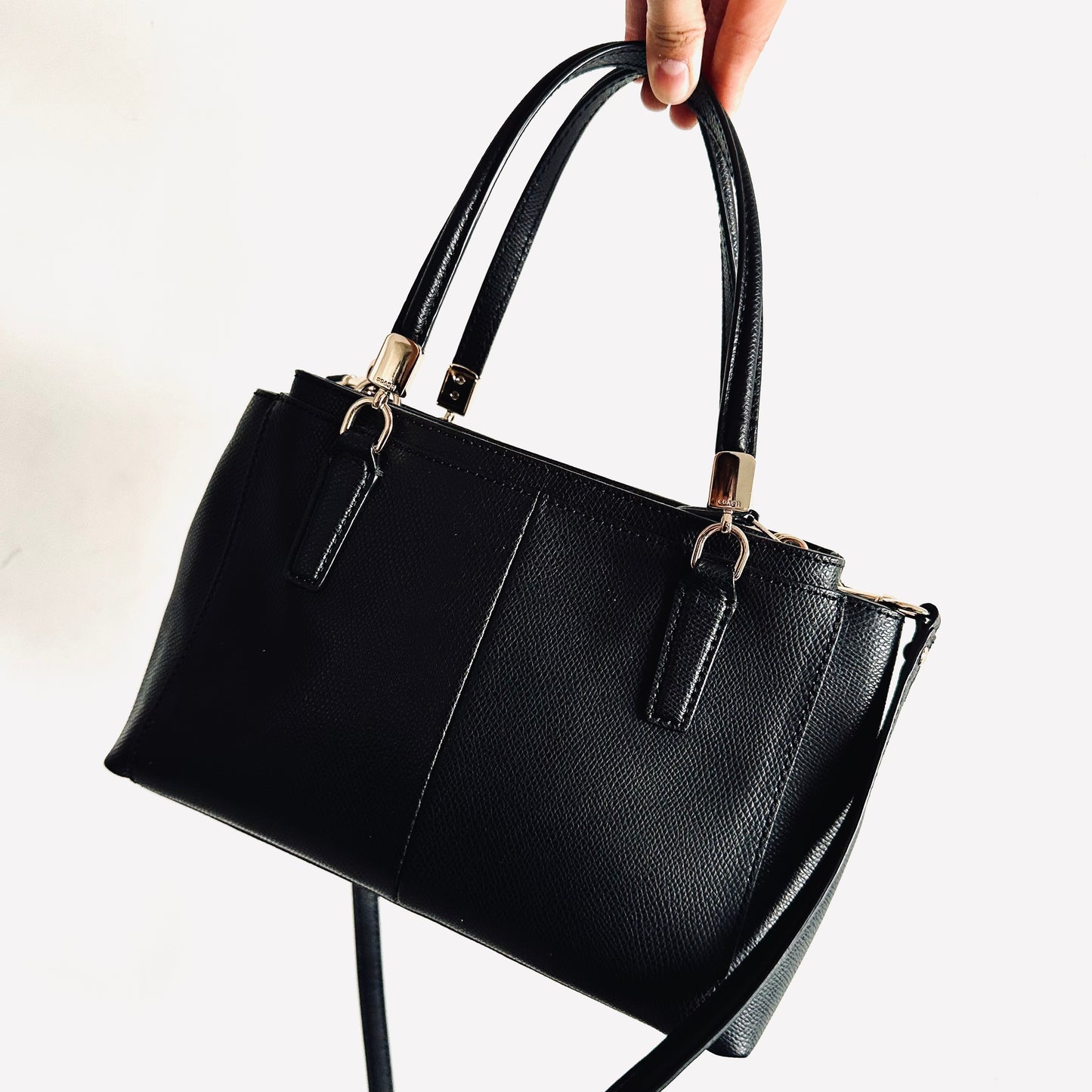 Coach Black GHW Christie Satchel Carryall 2-Way Top Handle Shoulder Sling Crossgrain Leather Tote Bag