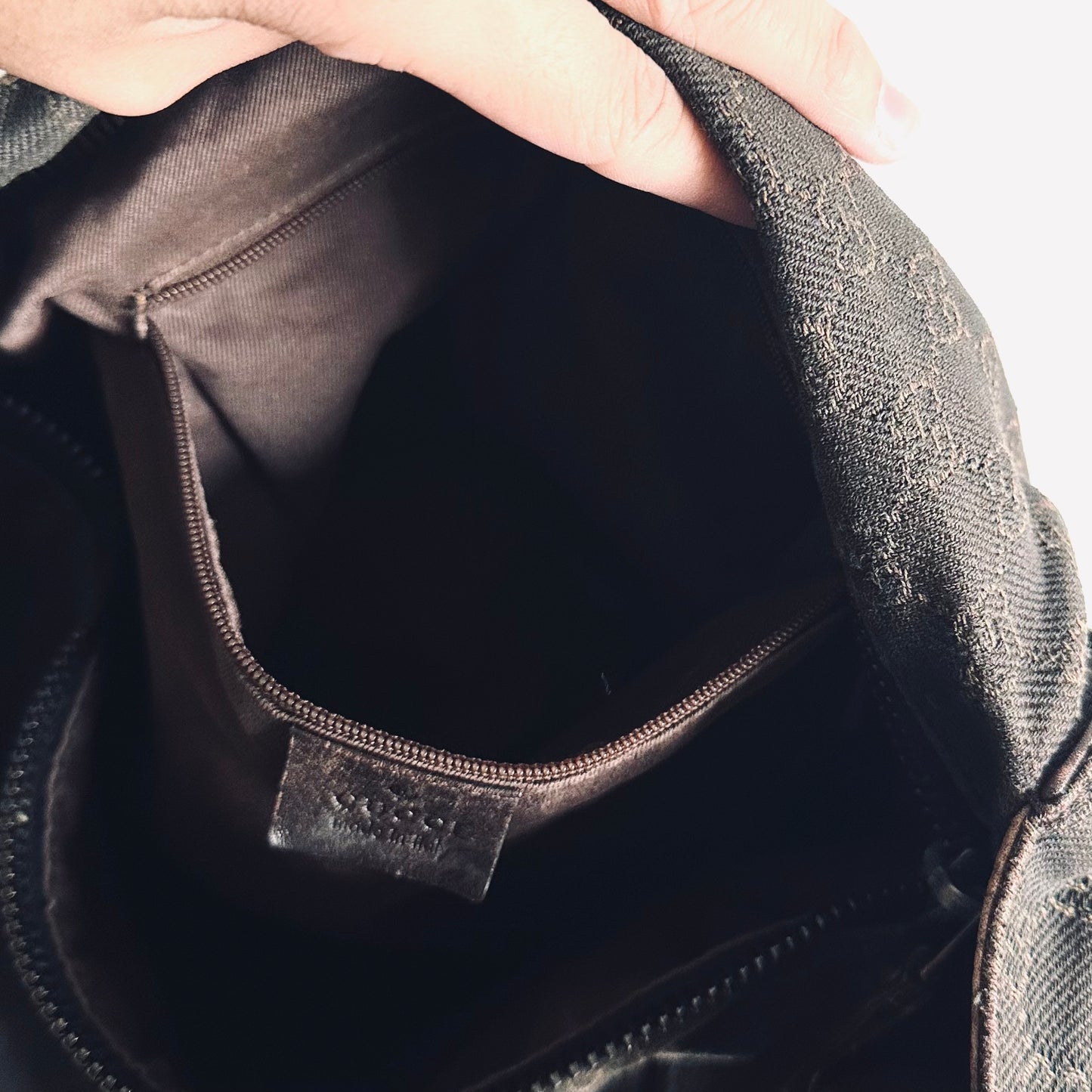 Gucci Black / Dark Brown Micro GG Monogram Logo Hobo Baguette Shoulder Bag
