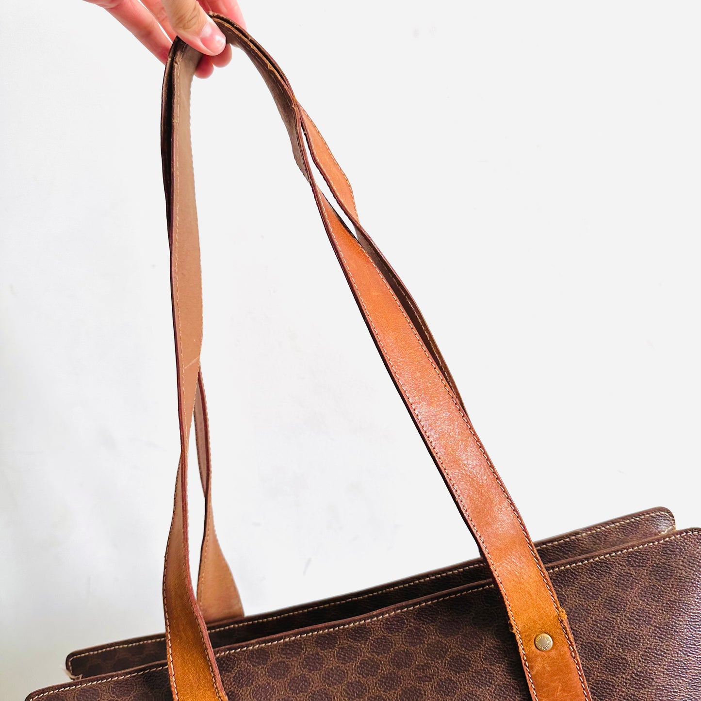Celine Triomphe Macadam Monogram Logo Vintage Zip Shopper Shoulder Tote Bag