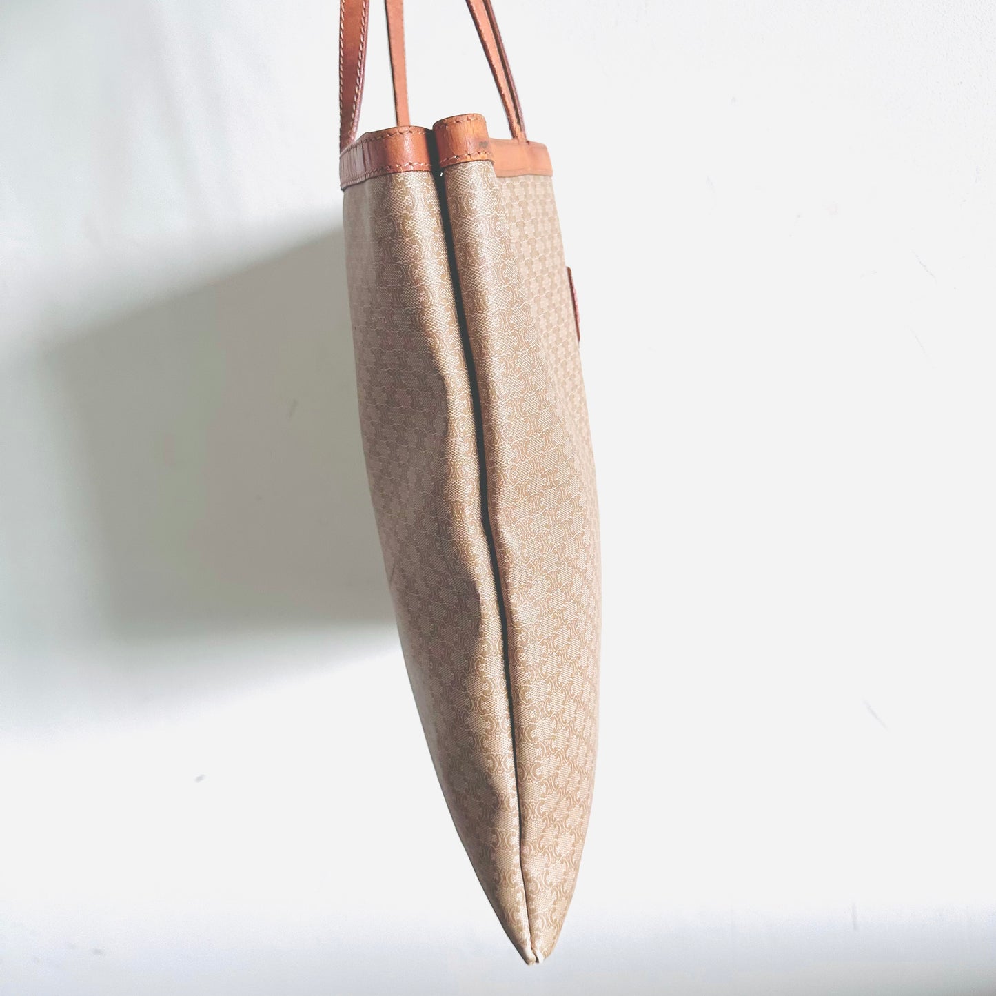 Celine Beige Triomphe Macadam Monogram Logo Vintage Shoulder Tote Bag