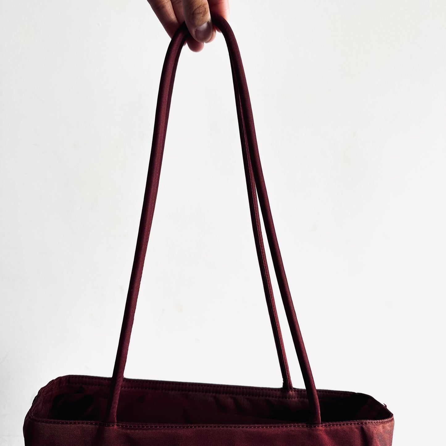 Prada Maroon Burgundy Red Classic Logo Nylon Shopper Zip Shoulder Tote Bag