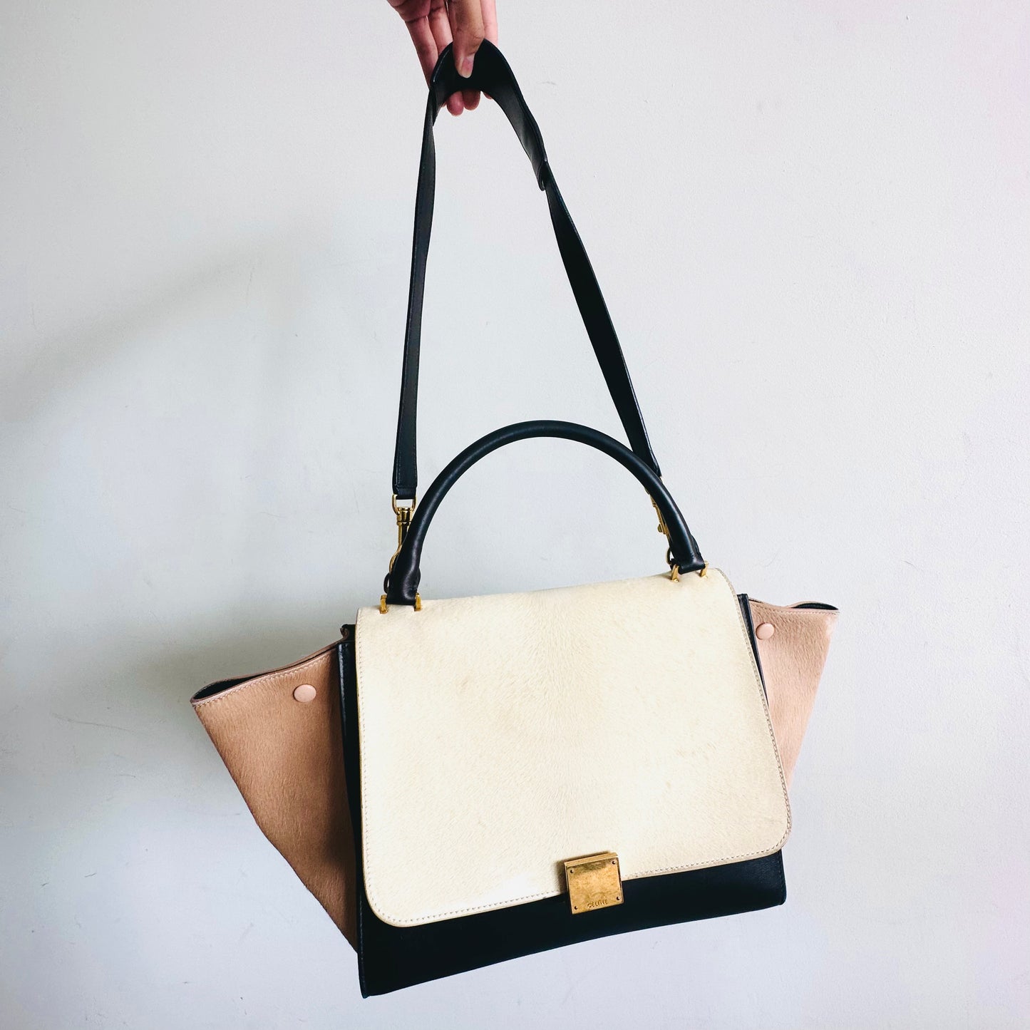 Celine Trapeze Phantom Medium Tricolour GHW Flap Top Handle Shoulder Sling Bag
