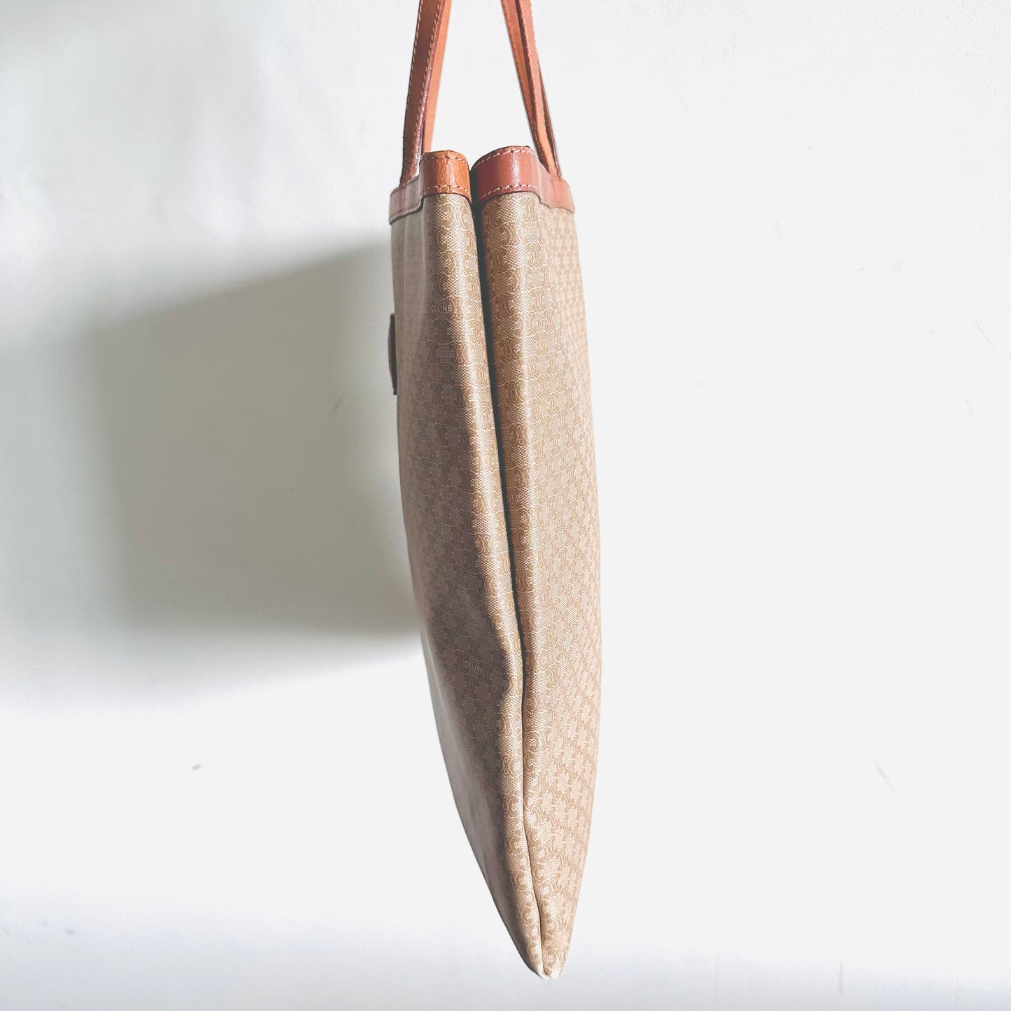 Celine Beige Triomphe Macadam Monogram Logo Vintage Shoulder Tote Bag