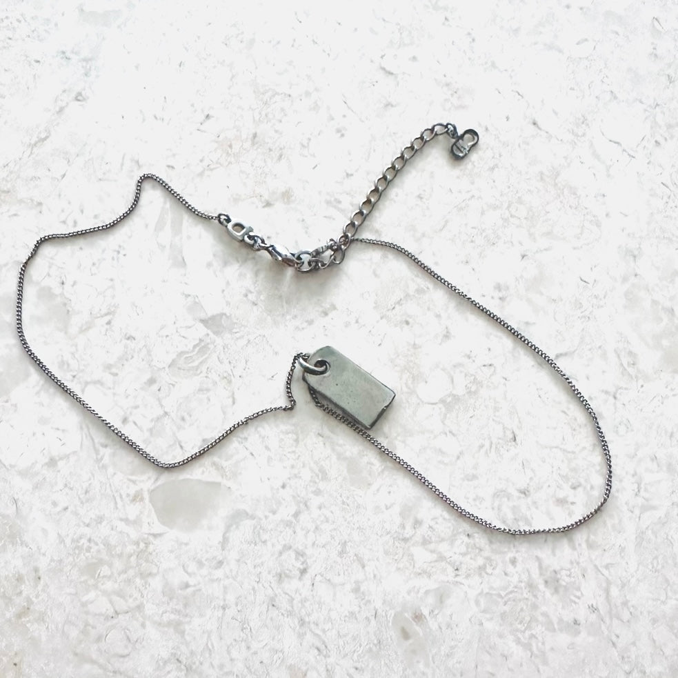Christian Dior CD Giant Monogram Logo Silver Tablet Vintage Pendant Necklace