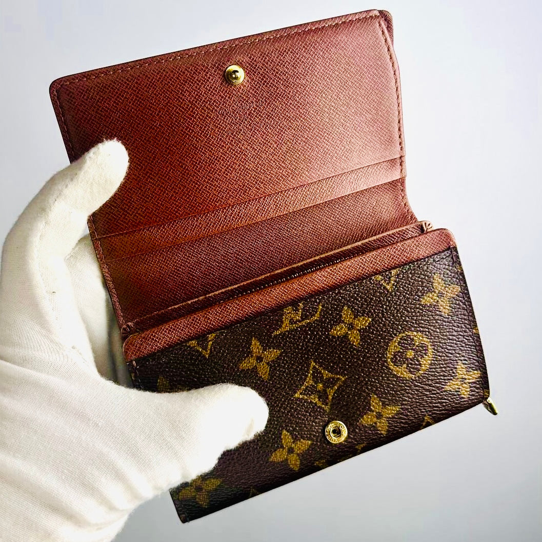 Louis Vuitton LV Monogram Logo GHW Porte Monnaie Tresor Compact Flap Wallet