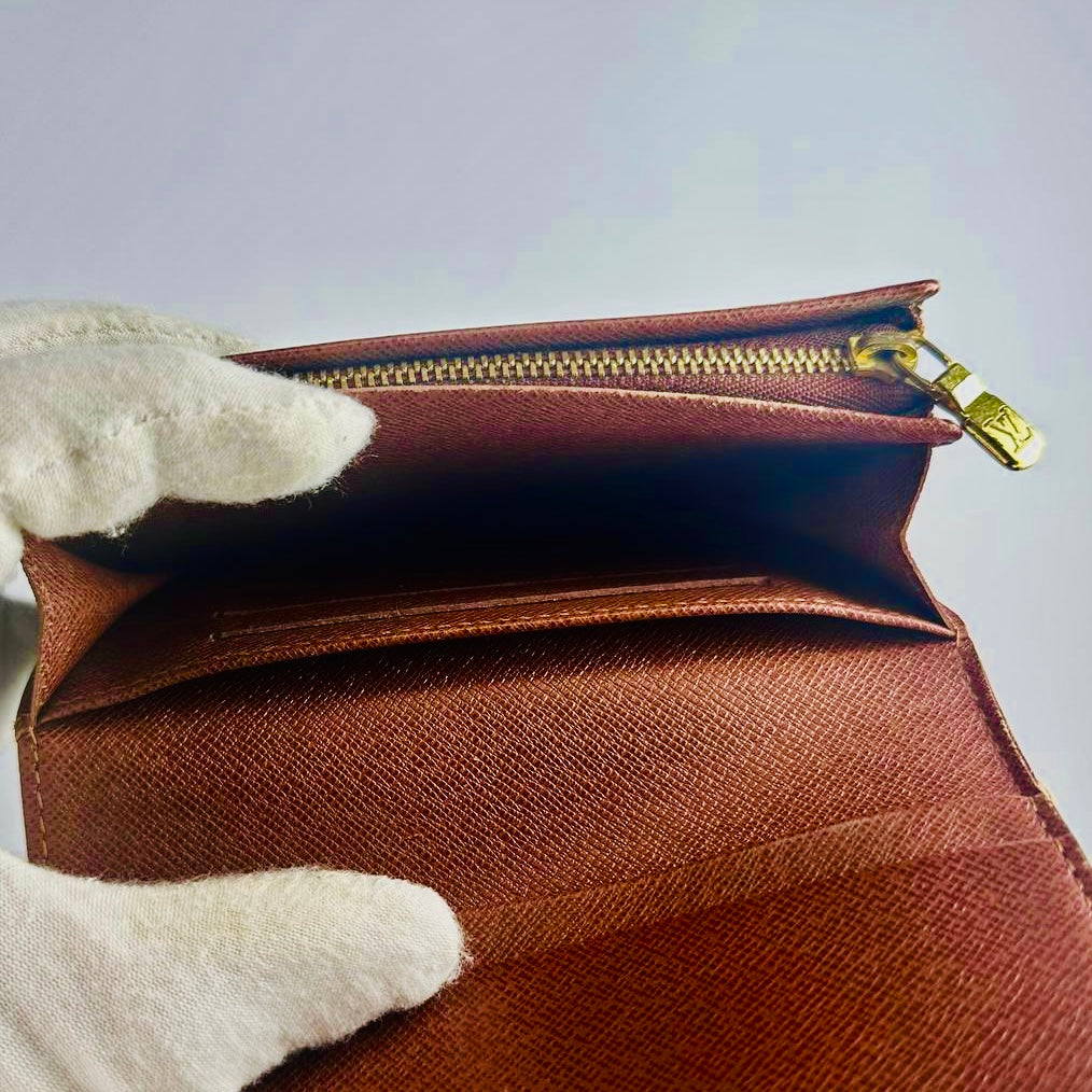 Louis Vuitton LV Monogram Logo GHW Porte Monnaie Tresor Compact Flap Wallet