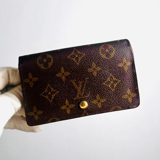 Louis Vuitton LV Monogram Logo GHW Porte Monnaie Tresor Flap Compact Bifold Wallet