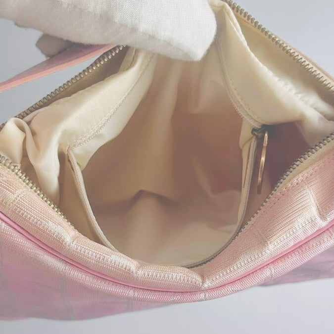 Chanel Pink GHW Travel Line Giant CC Monogram Logo Hobo Baguette Shoulder Bag 8s