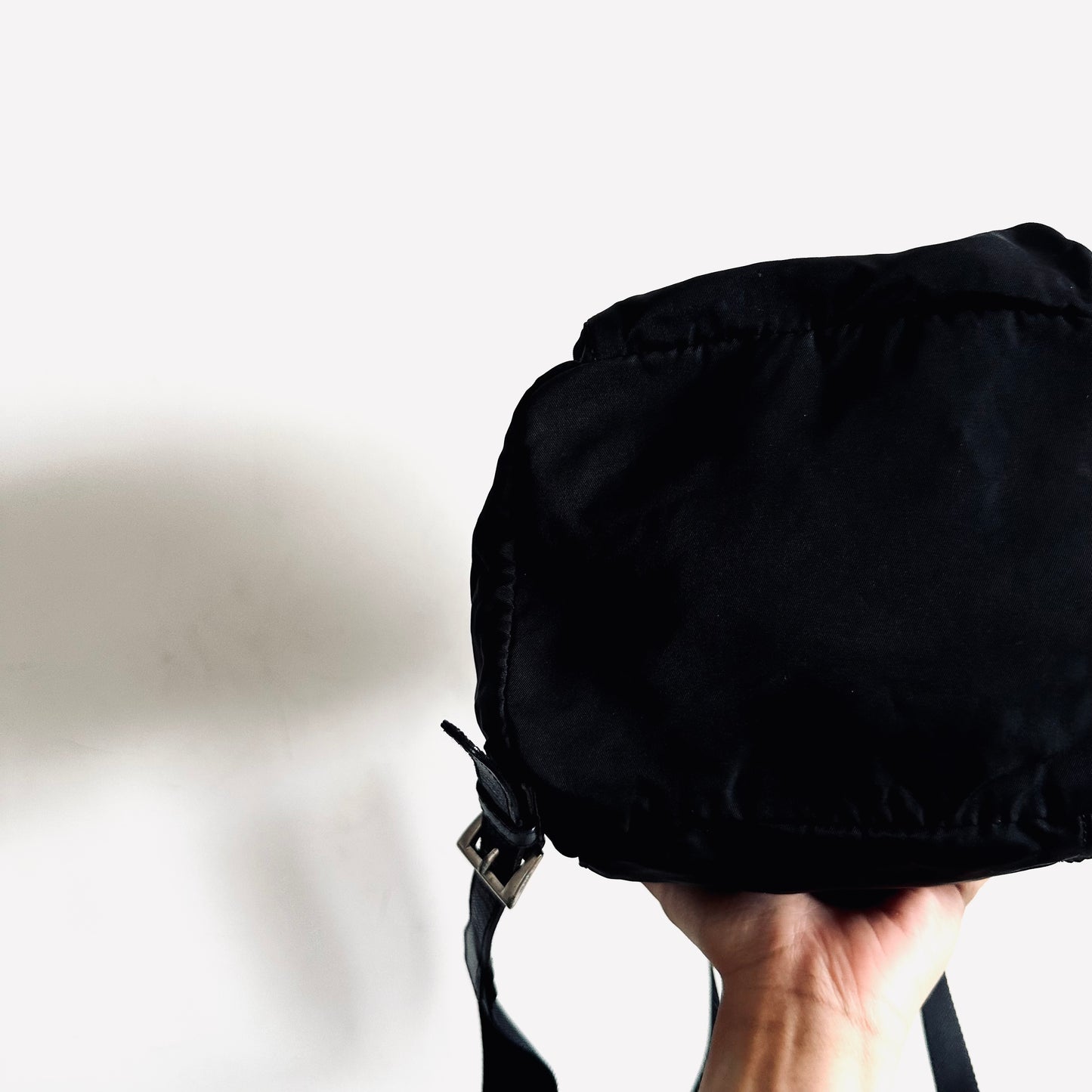 Prada Black Tessuto Classic Logo Nylon & Leather Flap Backpack Drawstring Bag