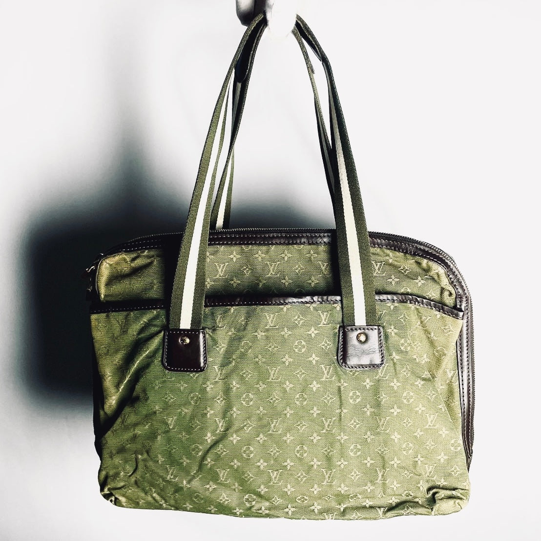 Louis Vuitton LV Khaki Mini Lin Mary Kate Besace Monogram Logo GHW Shoulder Shopper Tote Bag