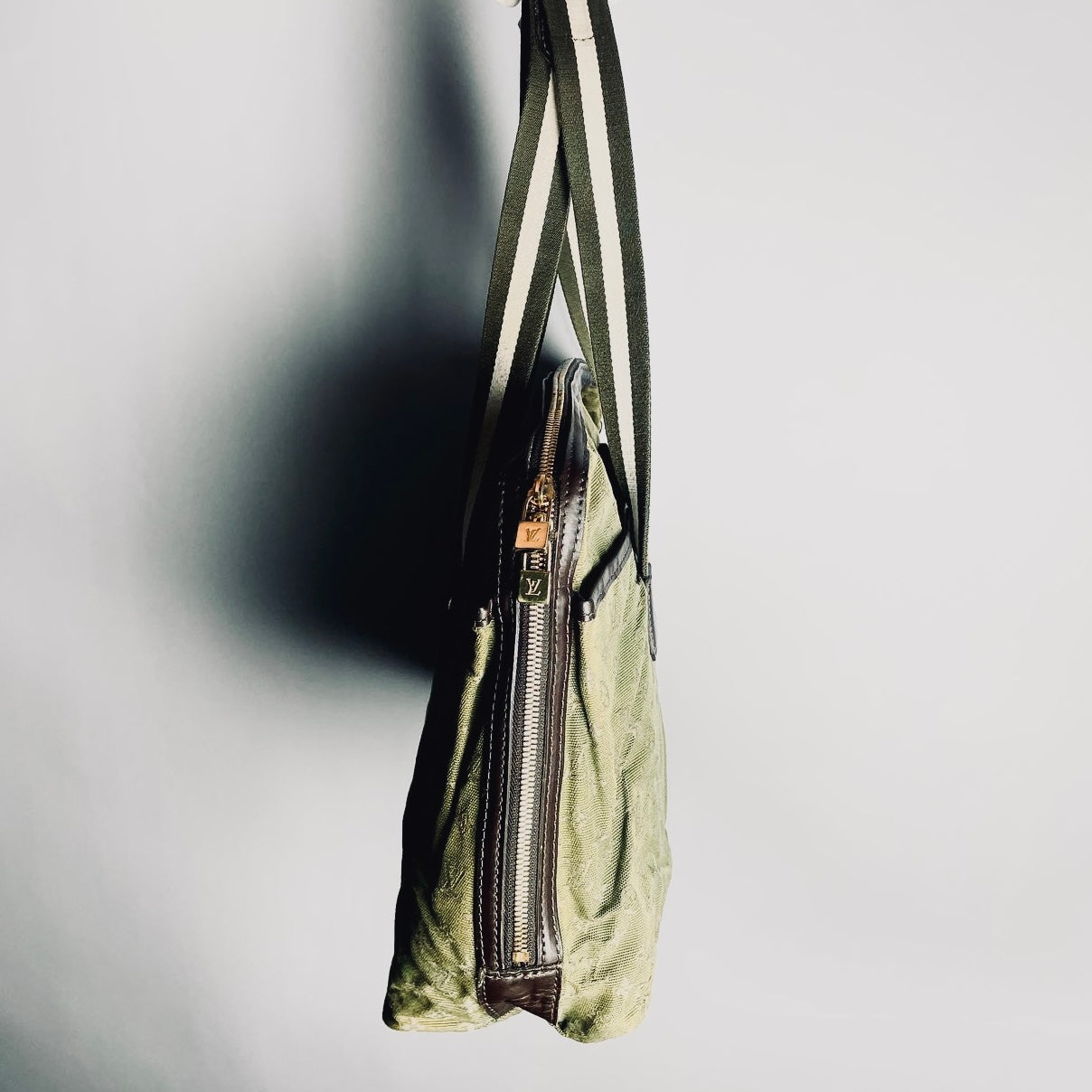 Louis Vuitton LV Khaki Mini Lin Mary Kate Besace Monogram Logo GHW Shoulder Shopper Tote Bag
