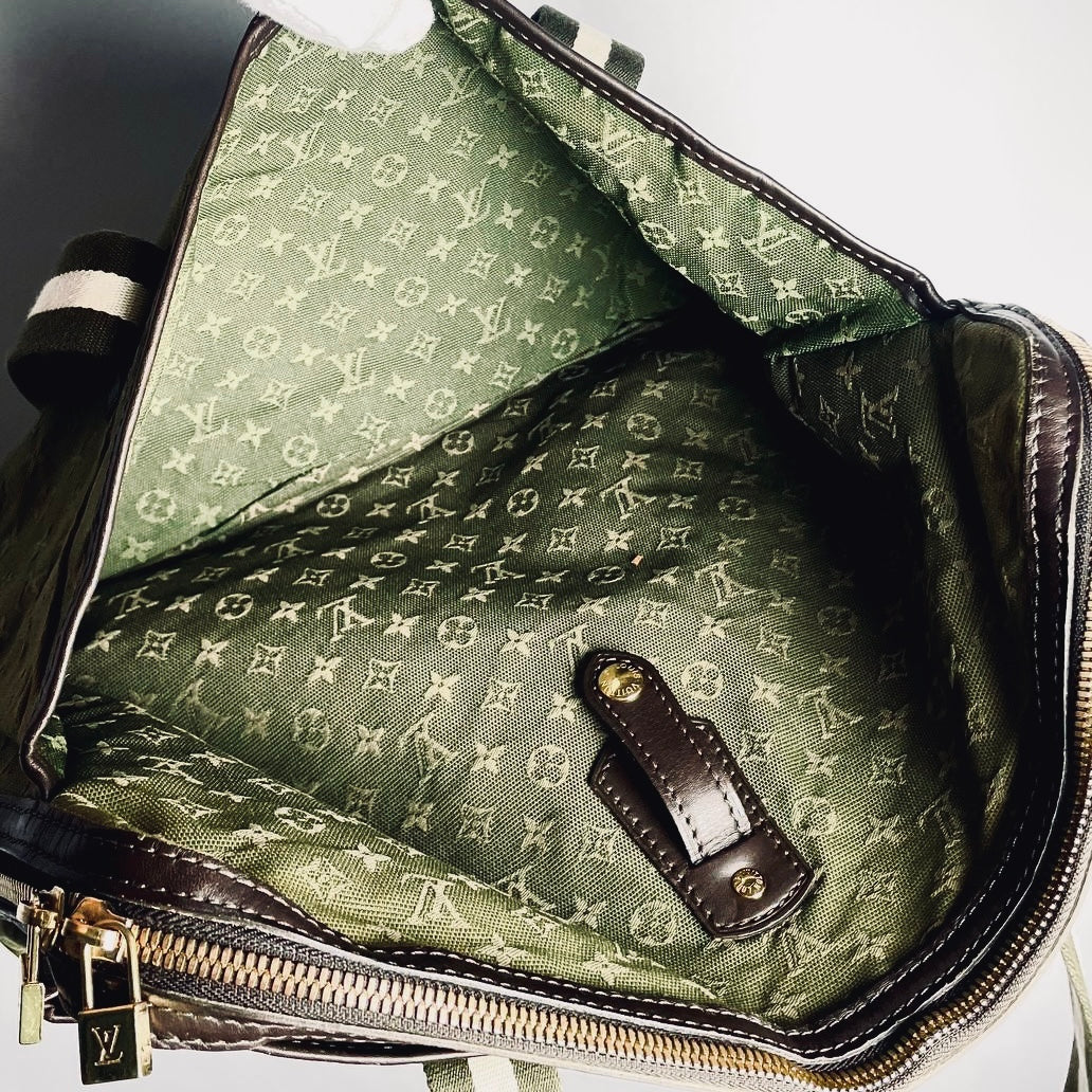 Louis Vuitton LV Khaki Mini Lin Mary Kate Besace Monogram Logo GHW Shoulder Shopper Tote Bag