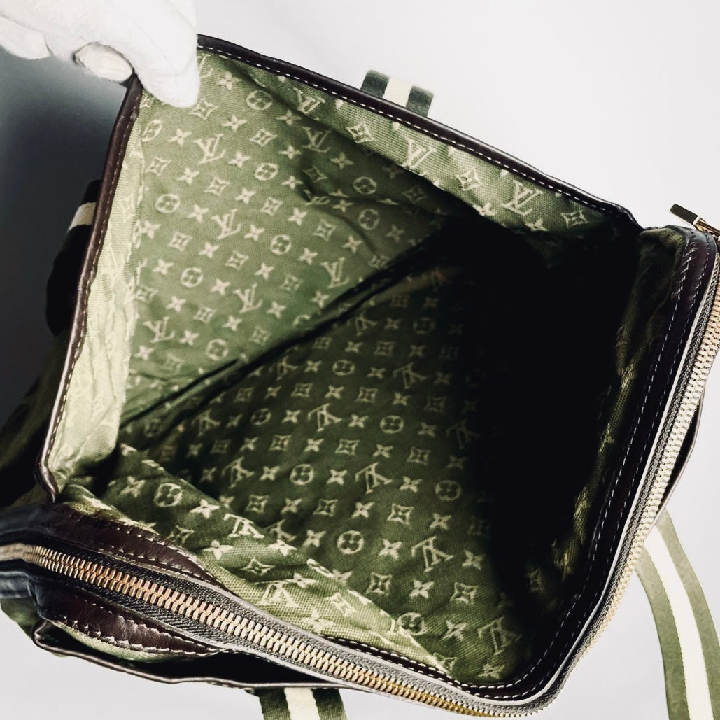 Louis Vuitton LV Khaki Mini Lin Mary Kate Besace Monogram Logo GHW Shoulder Shopper Tote Bag