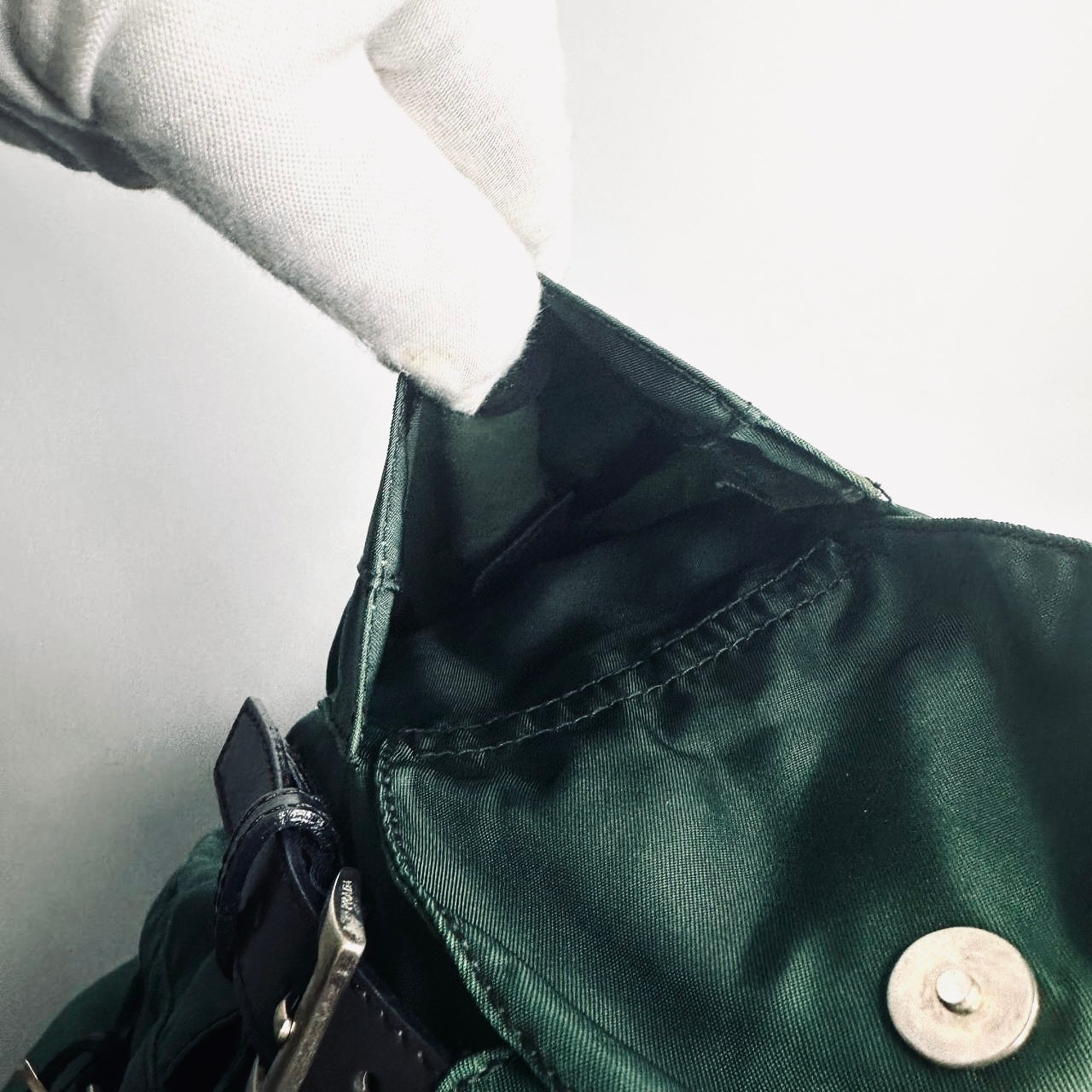 Prada Green Vela Monogram Logo Nylon & Leather Flap Backpack Drawstring Bag