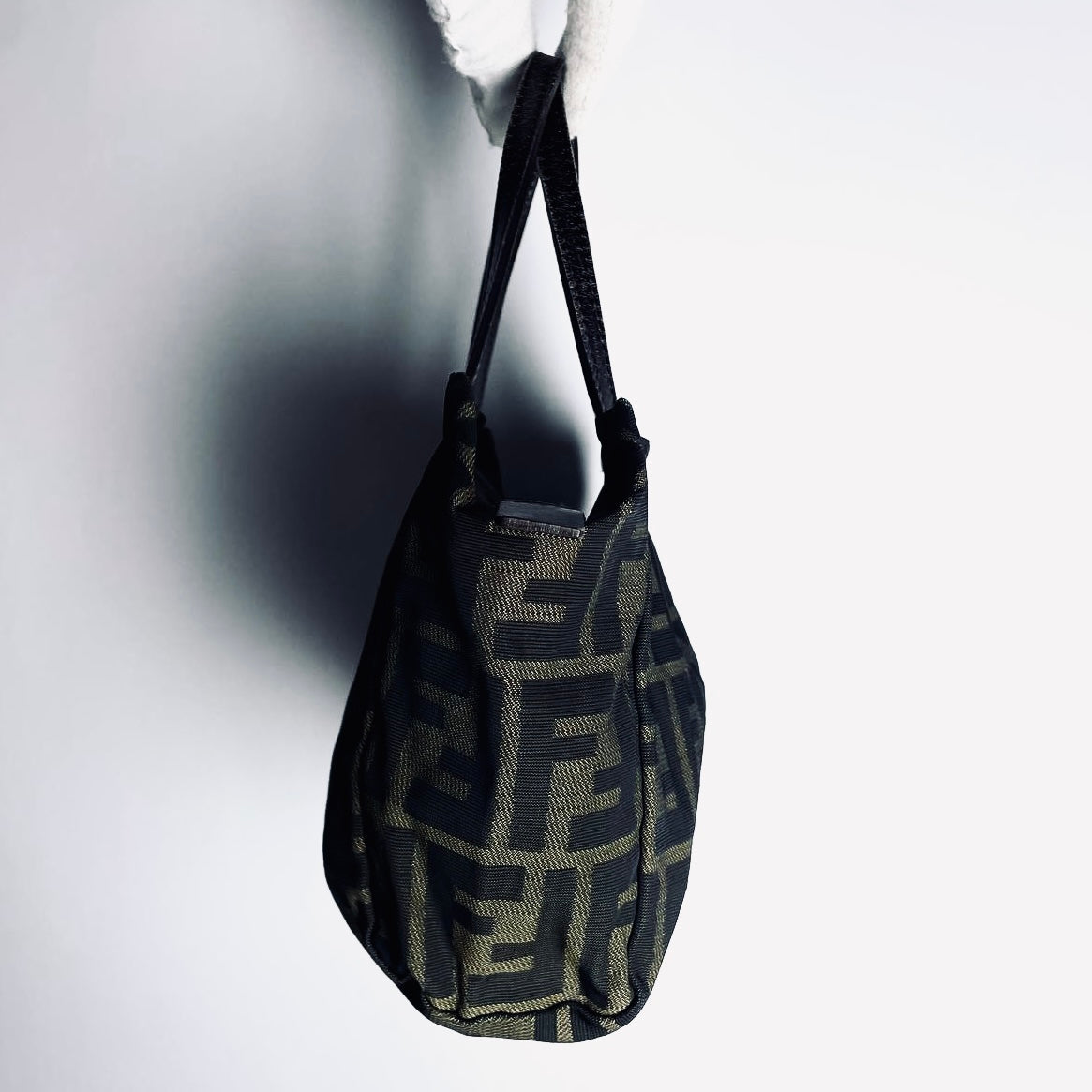 Fendi Brown Zucca FF Monogram Logo Mini Bucket Dumpling Zip Tote Bag