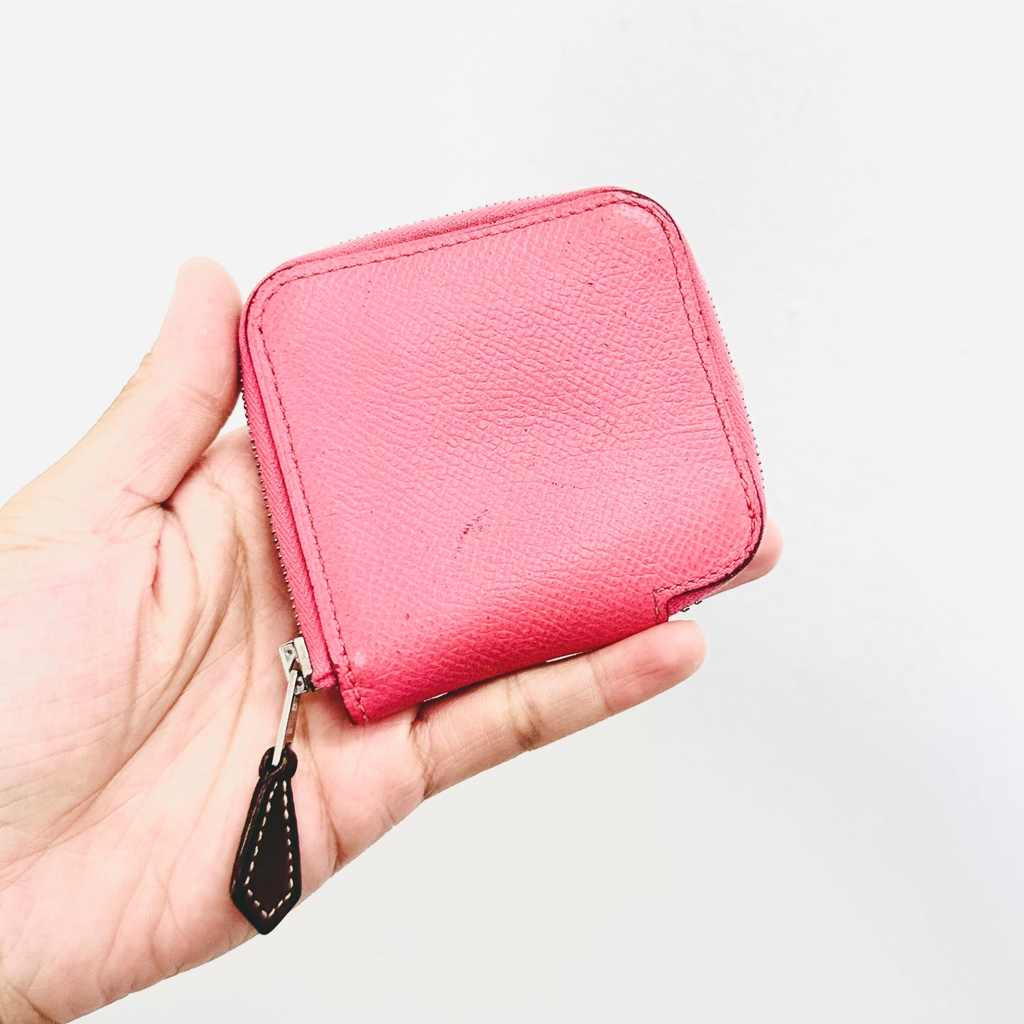 Hermes Mauve Rose Pink Azap Silk In Classic Classique Compact Zippy Zip Around Epsom Leather Change Coin Purse Wallet