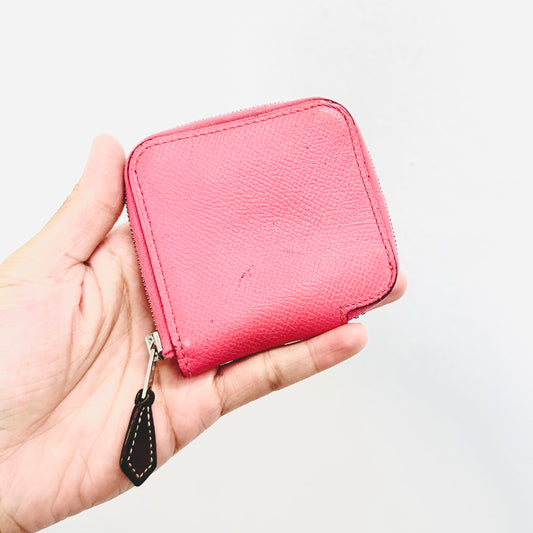 Hermes Mauve Rose Pink Azap Silk In Classic Classique Compact Zippy Zip Around Epsom Leather Change Coin Purse Wallet