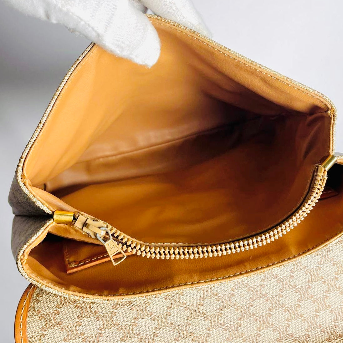 Celine Beige Triomphe Macadam Monogram Logo Vintage Flap Shopper Shoulder Tote Bag