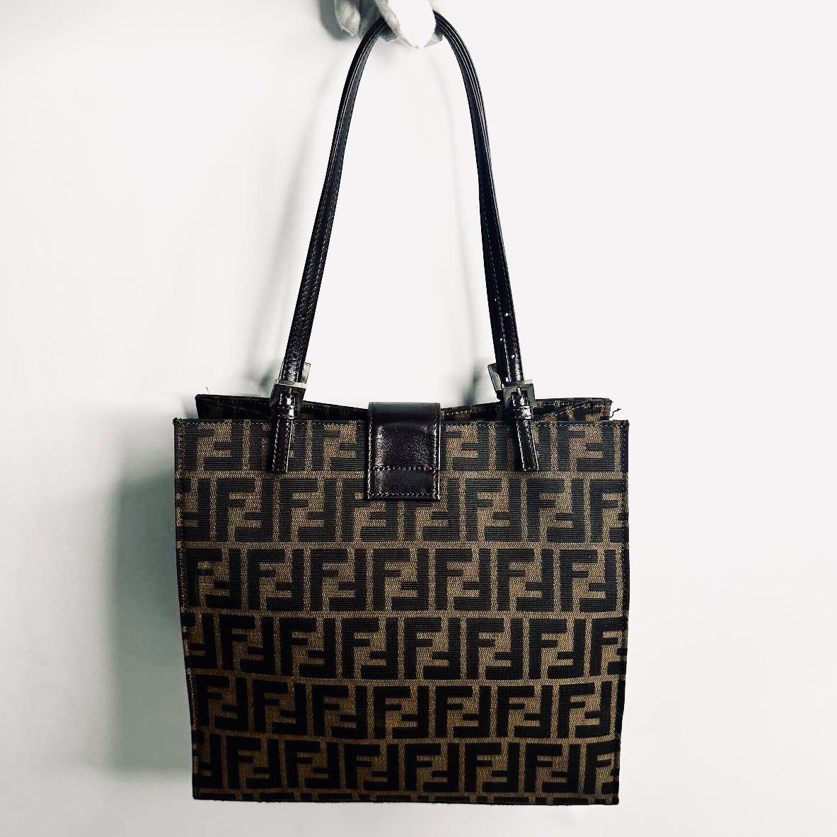Fendi Zucca Mamma Brown Giant FF Monogram Logo Shopper Shoulder Flap Zucchino Tote Bag
