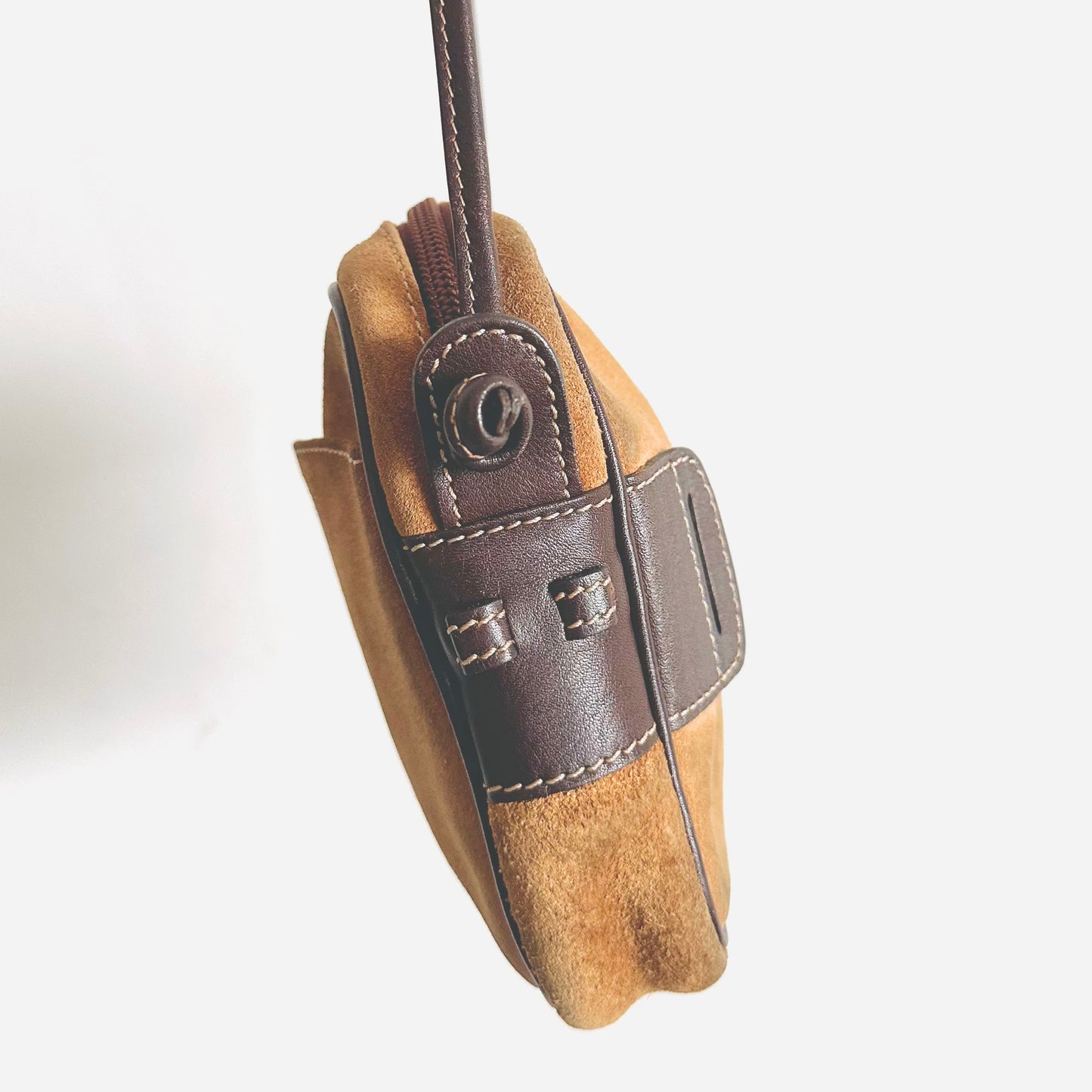 Loewe Caramel Brown GHW Suede Giant Anagram Logo Monogram Zip Shoulder Sling Bag