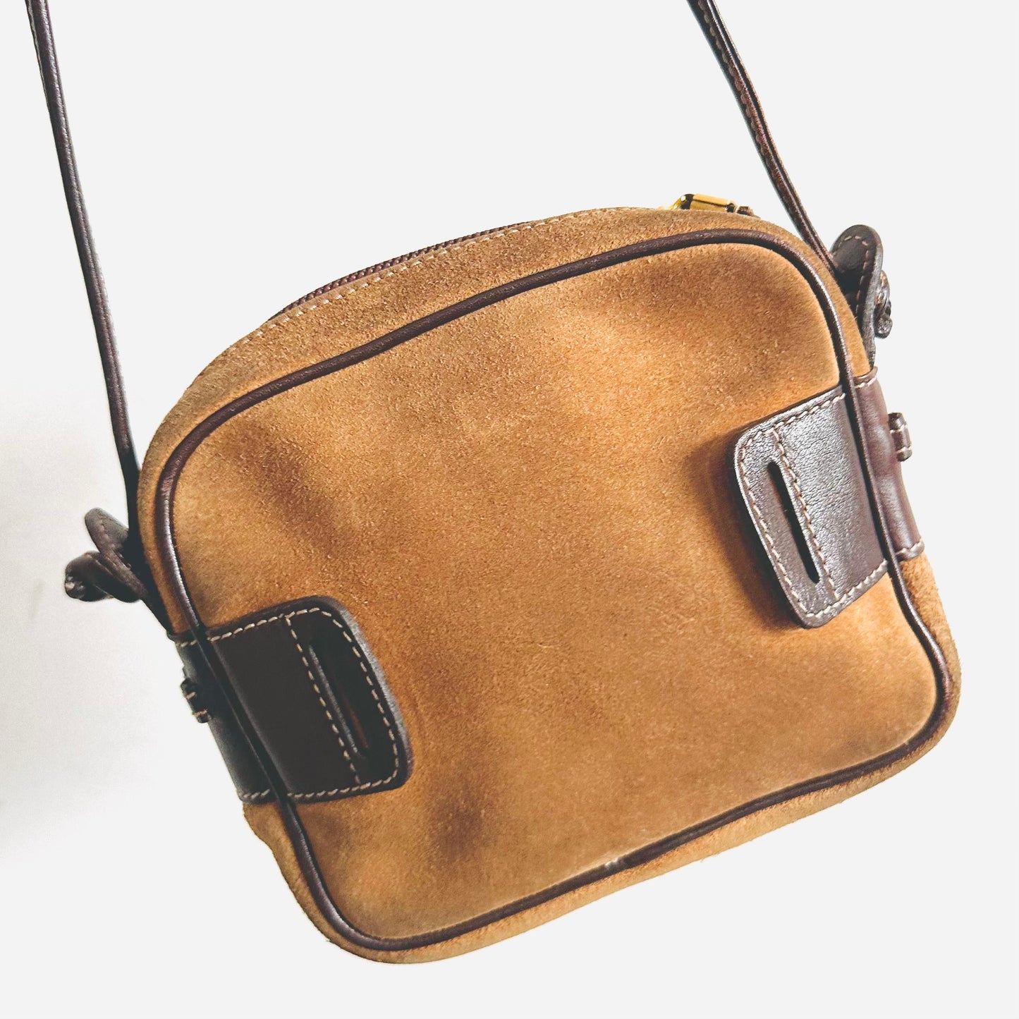 Loewe Caramel Brown GHW Suede Giant Anagram Logo Monogram Zip Shoulder Sling Bag