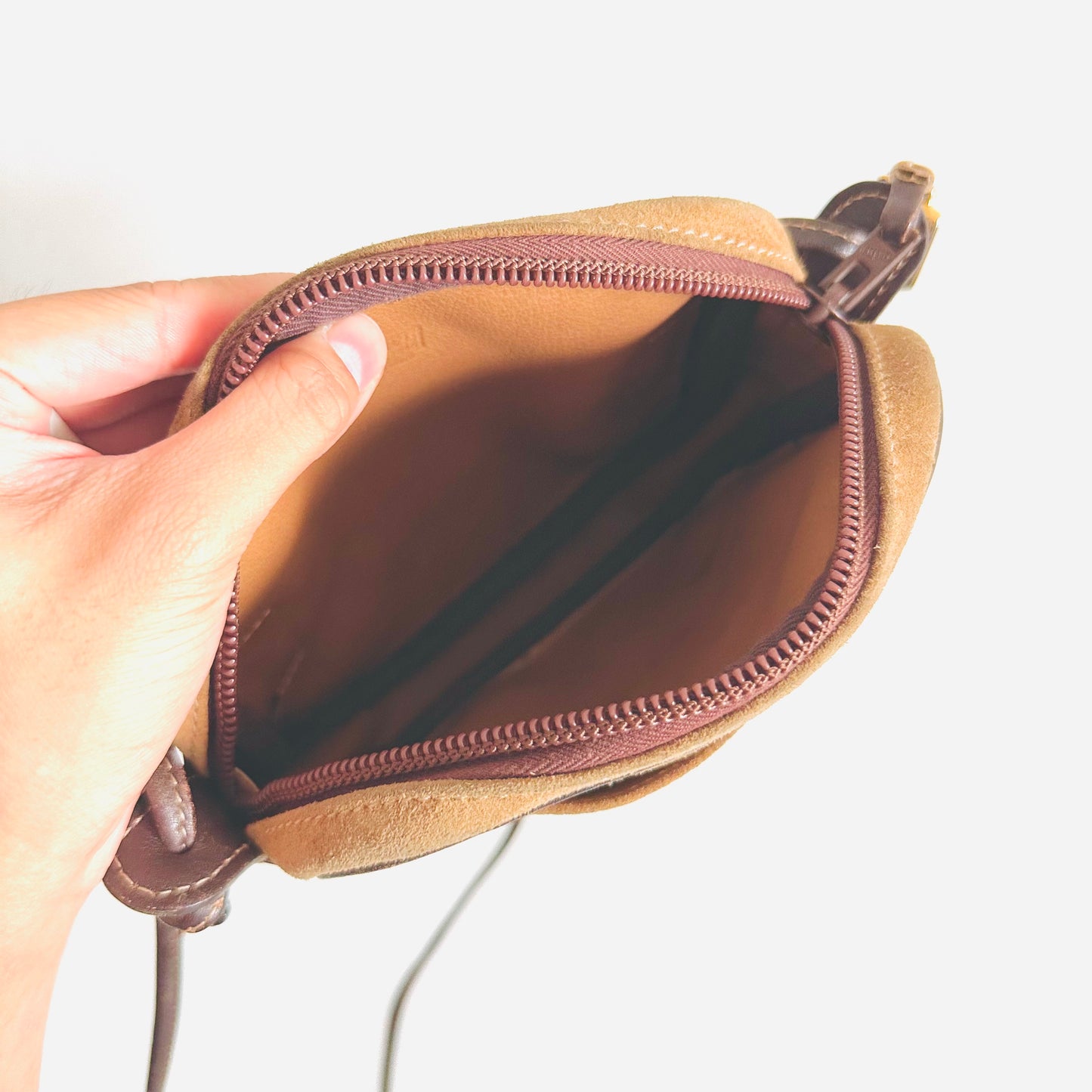 Loewe Caramel Brown GHW Suede Giant Anagram Logo Monogram Zip Shoulder Sling Bag