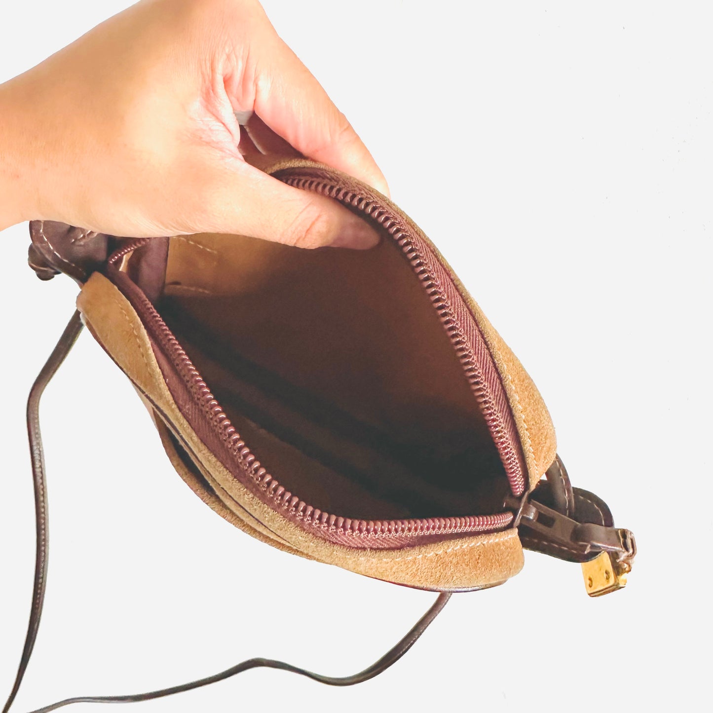 Loewe Caramel Brown GHW Suede Giant Anagram Logo Monogram Zip Shoulder Sling Bag