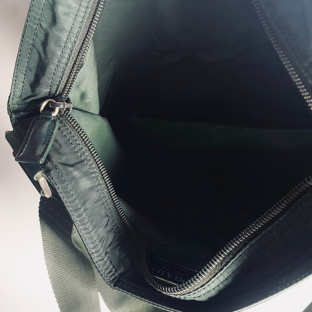 Prada Malachite Jade Classic Logo Tessuto Nylon & Leather Camera Shoulder Sling Bag