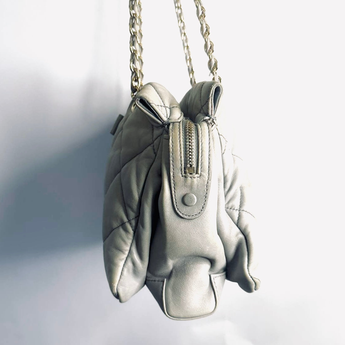 Salvatore Ferragamo Grey / Gray GHW Vara Bow Quilted Leather Shoulder Sling Chain Bag