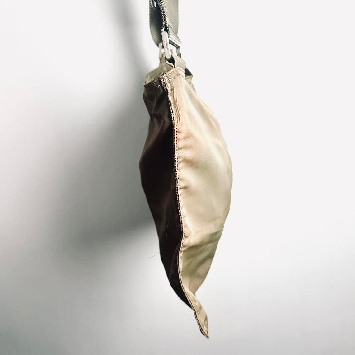 Prada Khaki Beige Monogram Logo Tessuto Nylon & Leather Shoulder Sling Bag
