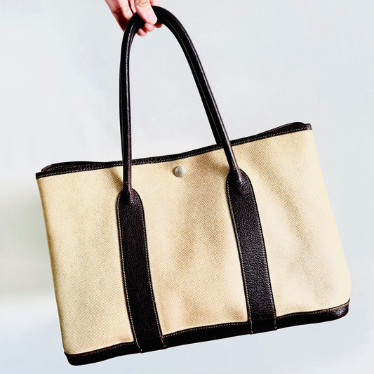 Hermes Garden Party 36 GP36 PM In Toile / Negonda Leather Tote Bag (Beige / Dark Brown)