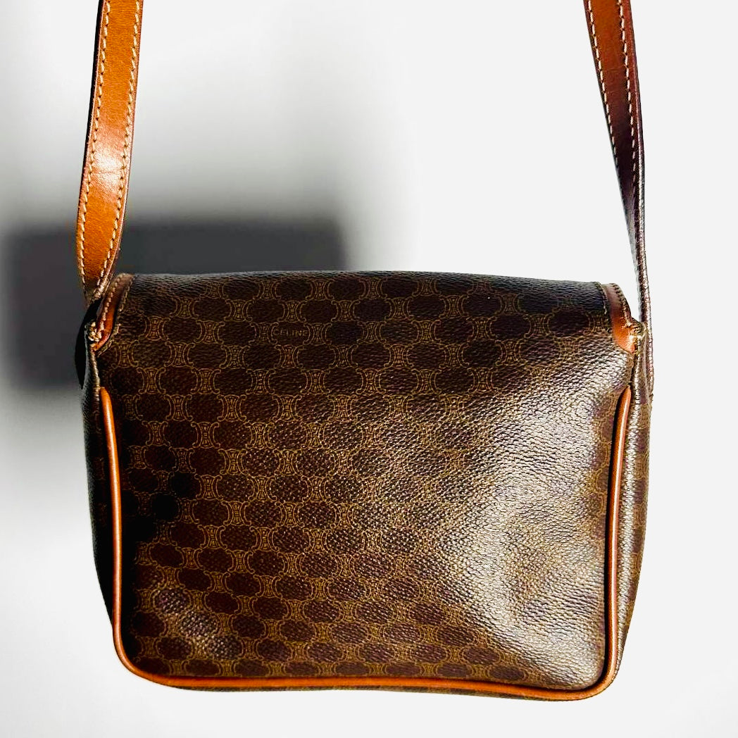 Celine Triomphe Macadam Monogram Logo GHW Vintage Half Flap Shoulder Sling Bag